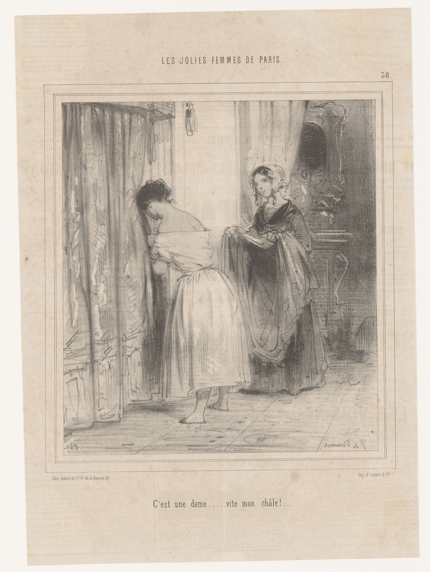 Dienstmeid biedt een dame haar sjaal aan by Edouard de Beaumont