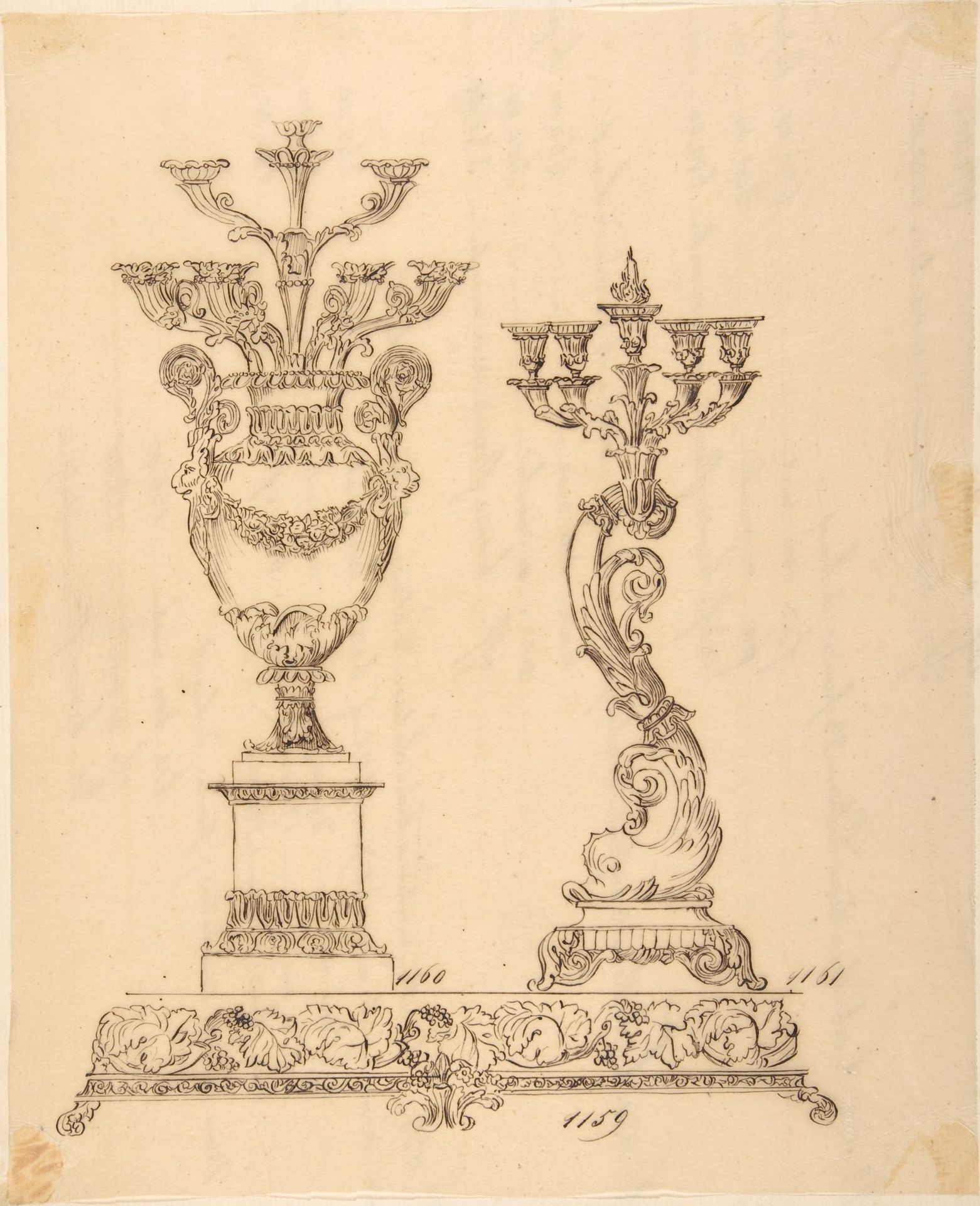 Designs for Two Candelabras and a Pedestal by Anonymous