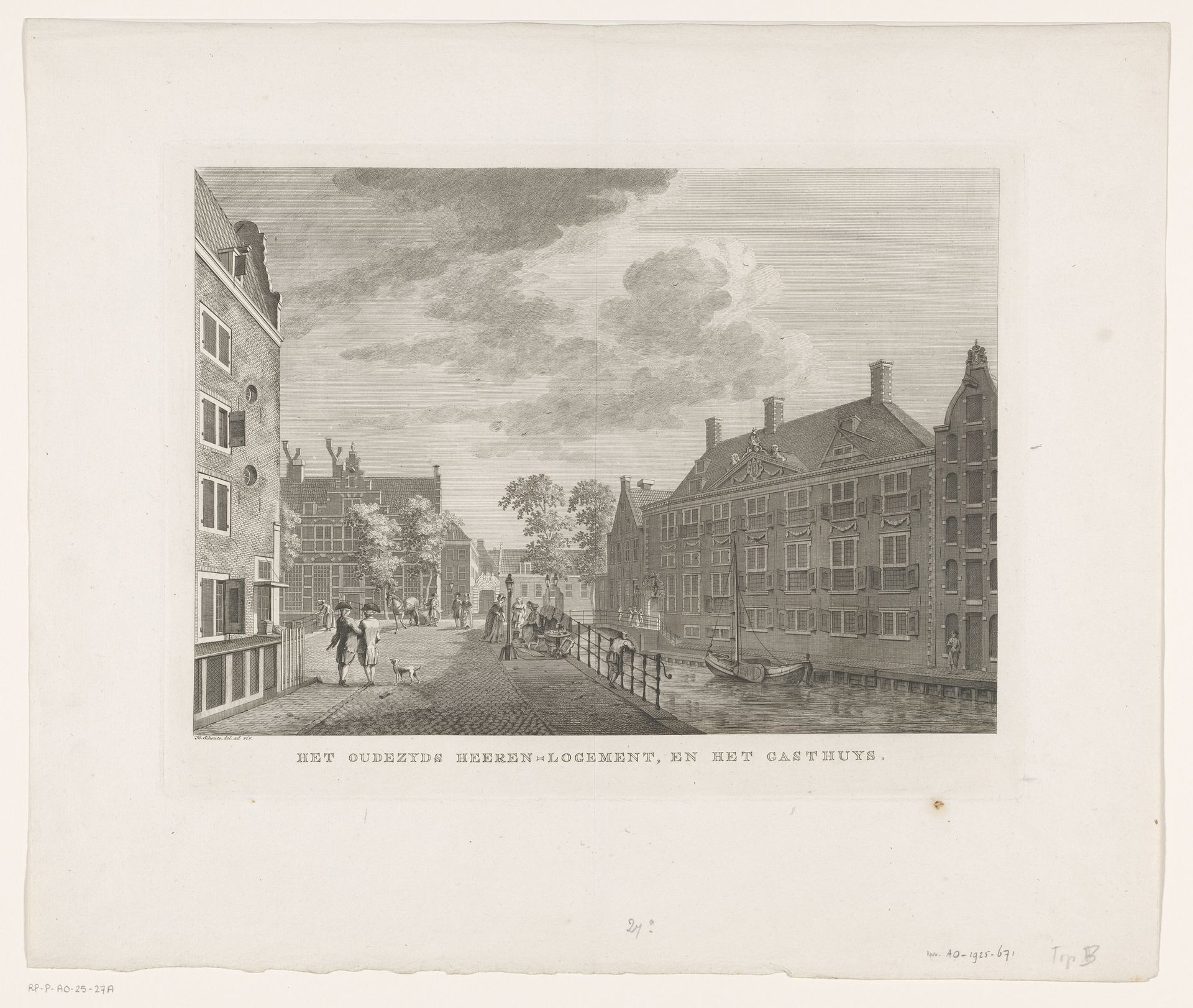 Gezicht op het Oudezijds Herenlogement te Amsterdam by Hermanus Petrus Schouten