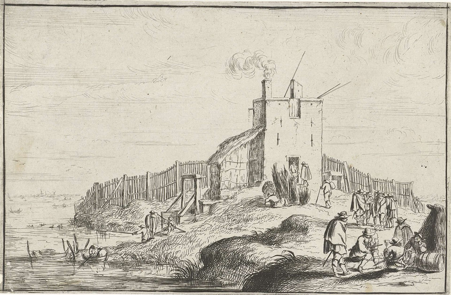 Klein fort aan een rivier by Robert van den Hoecke