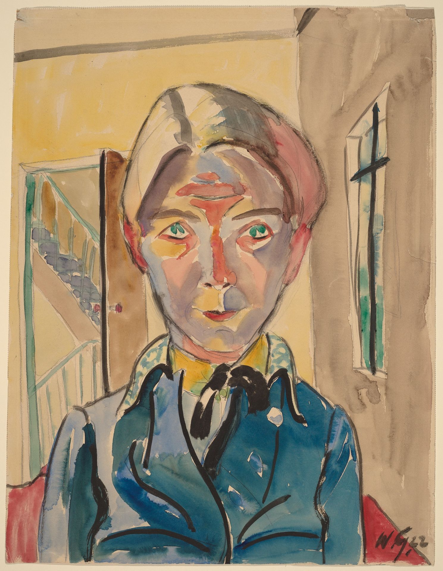 Self-Portrait in Front of Stairs (Selbst vor Treppe) by Walter Gramatté