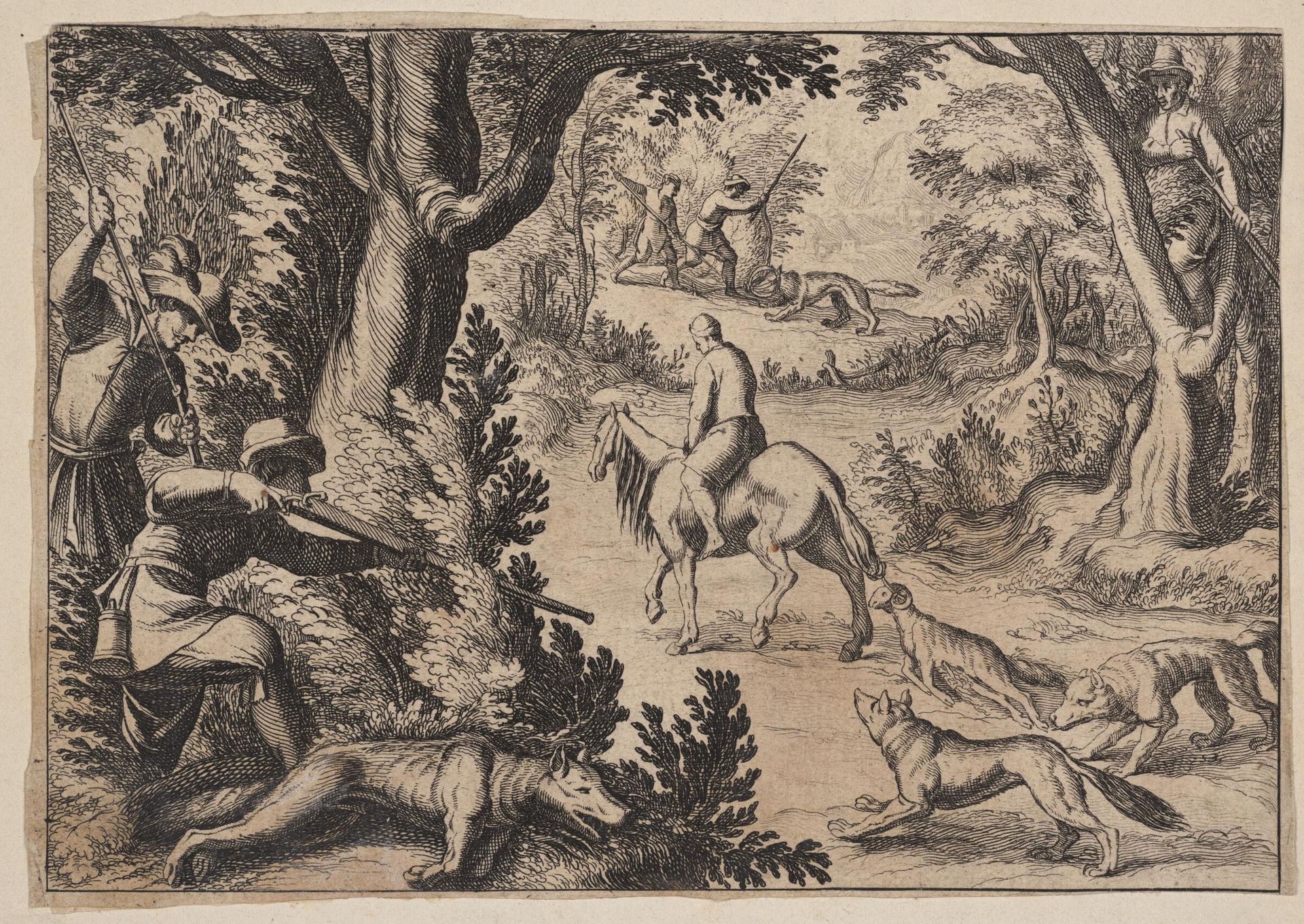A Wolf Hunt, with a Dead Ram as Bait by Antonio Tempesta