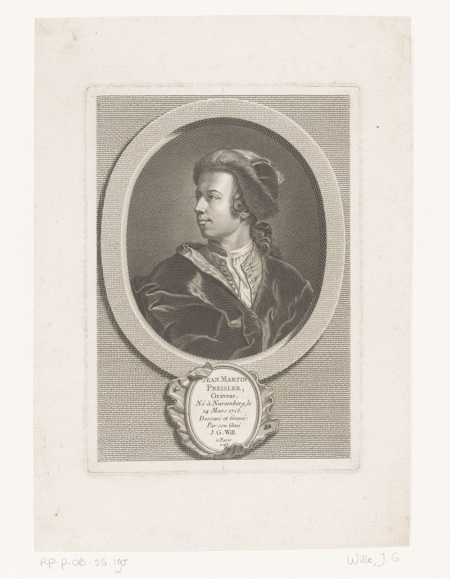 Portret van Johann Martin Preissler by Johann Georg Wille