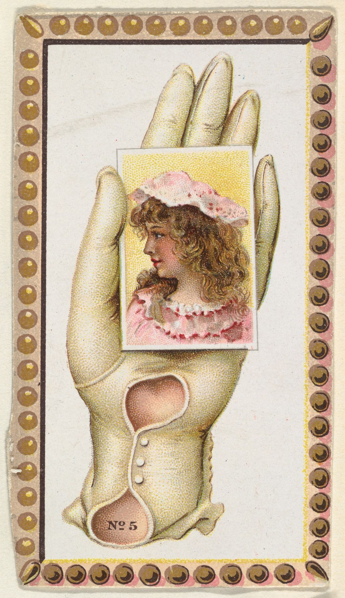 Card Number 5, cut-out from banner advertising the Opera Gloves series (G29) for Allen & Ginter Cigarettes by Allen & Ginter