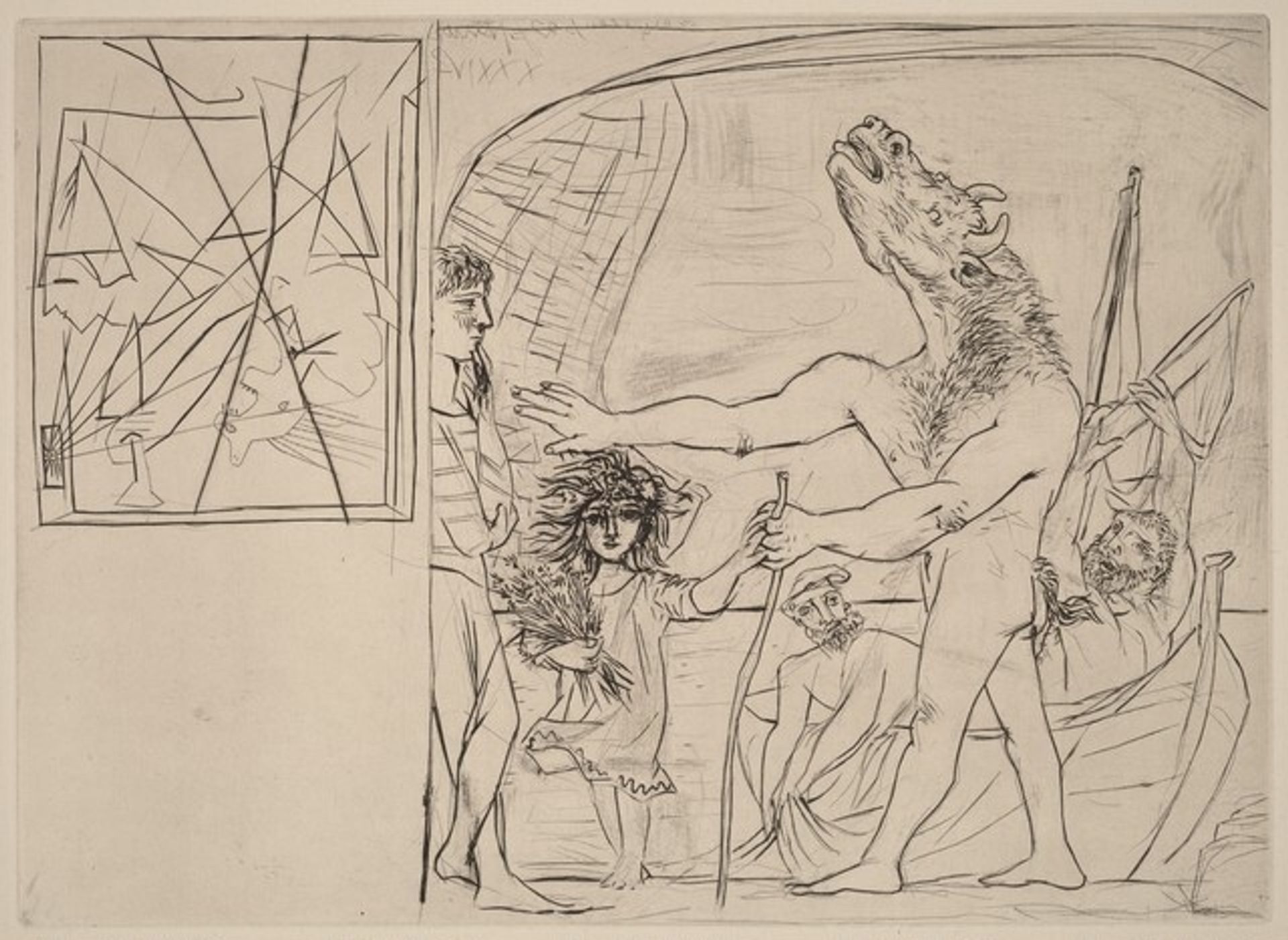 Blinded Minotaur Led by a Girl I (Minotaure aveugle guide par une fillette I) by Pablo Picasso