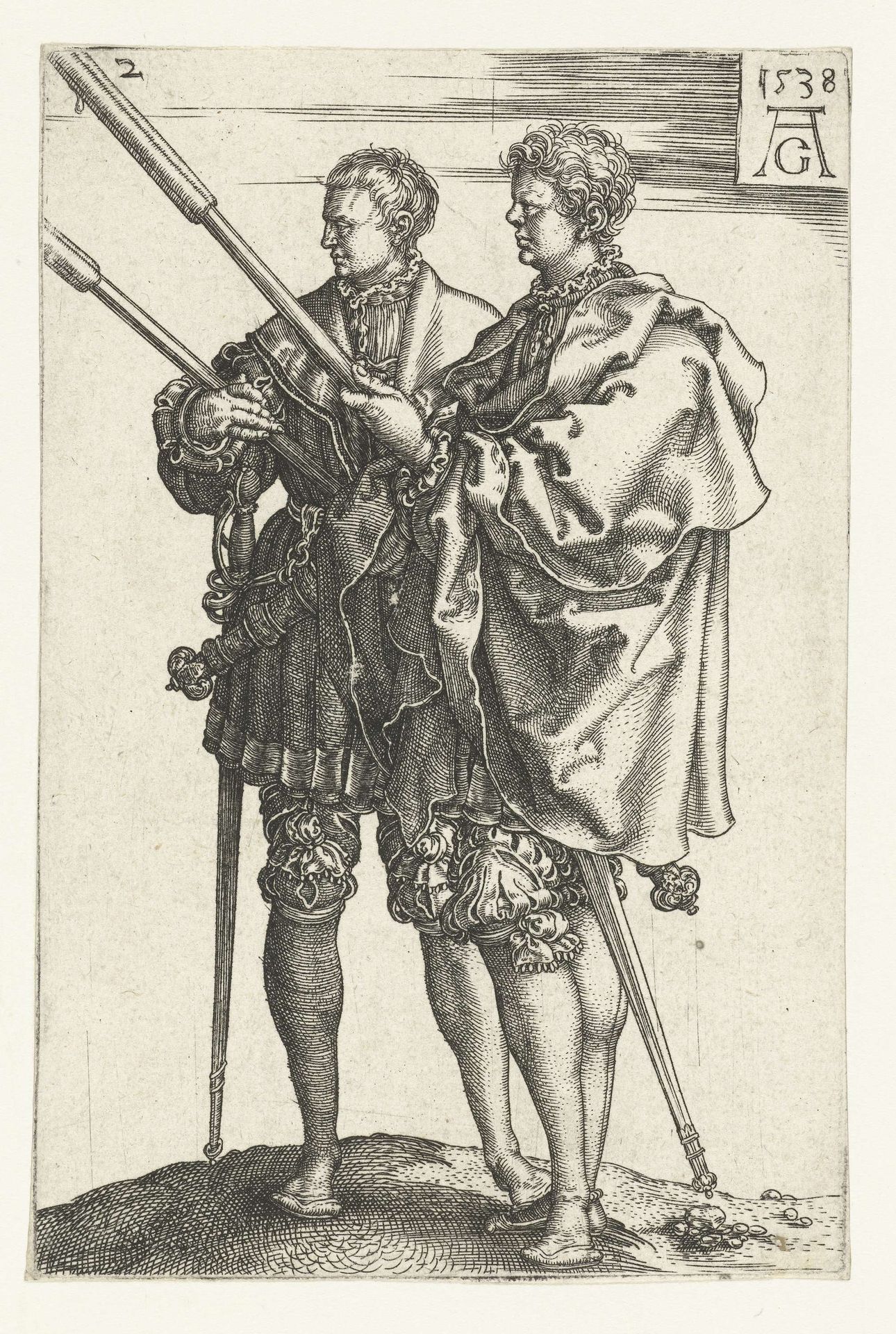 Twee mannen met fakkels by Heinrich Aldegrever