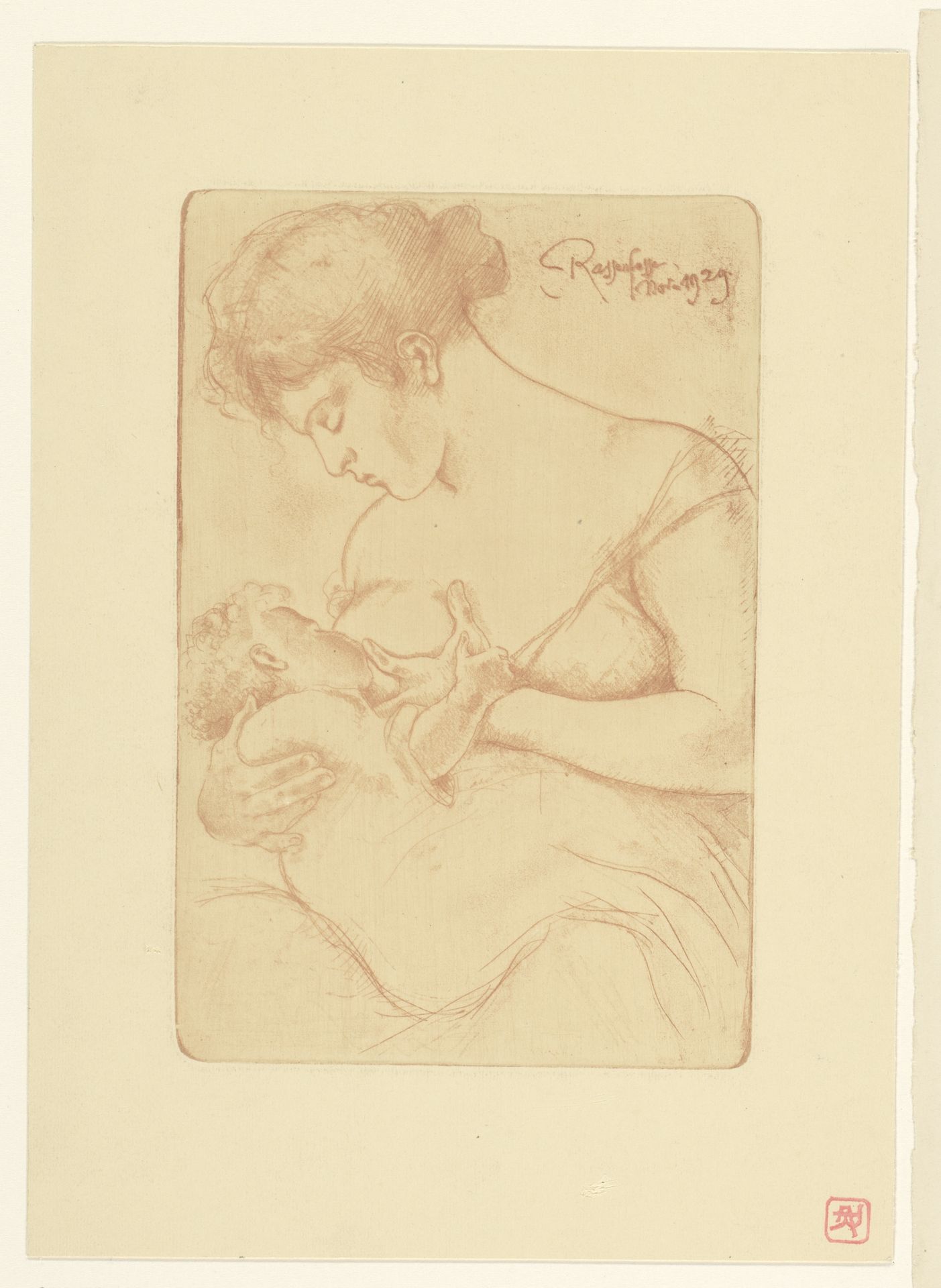 Vrouw geeft een kind borstvoeding by Armand Rassenfosse