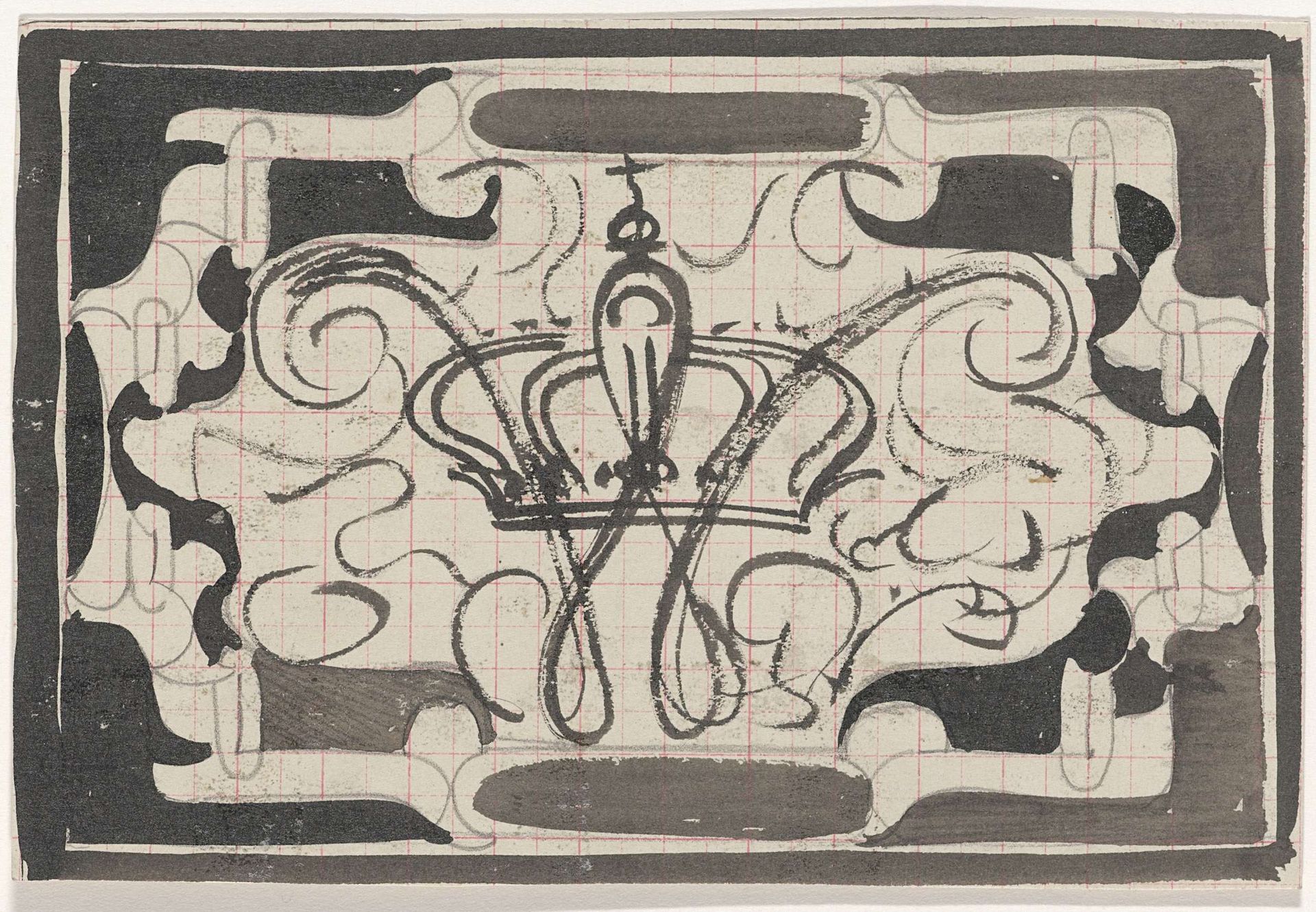 Decoratief ontwerp met gekroonde W by Carel Adolph Lion Cachet