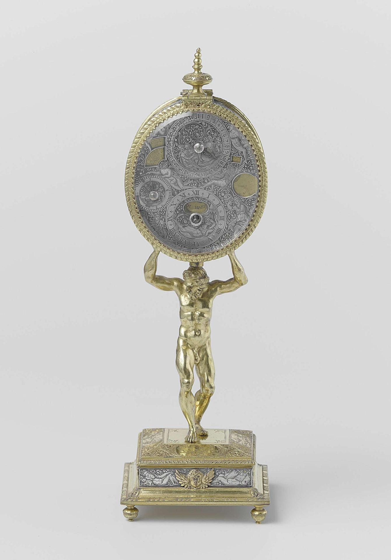Table clock in the shape of Atlas by Pierre Louteau