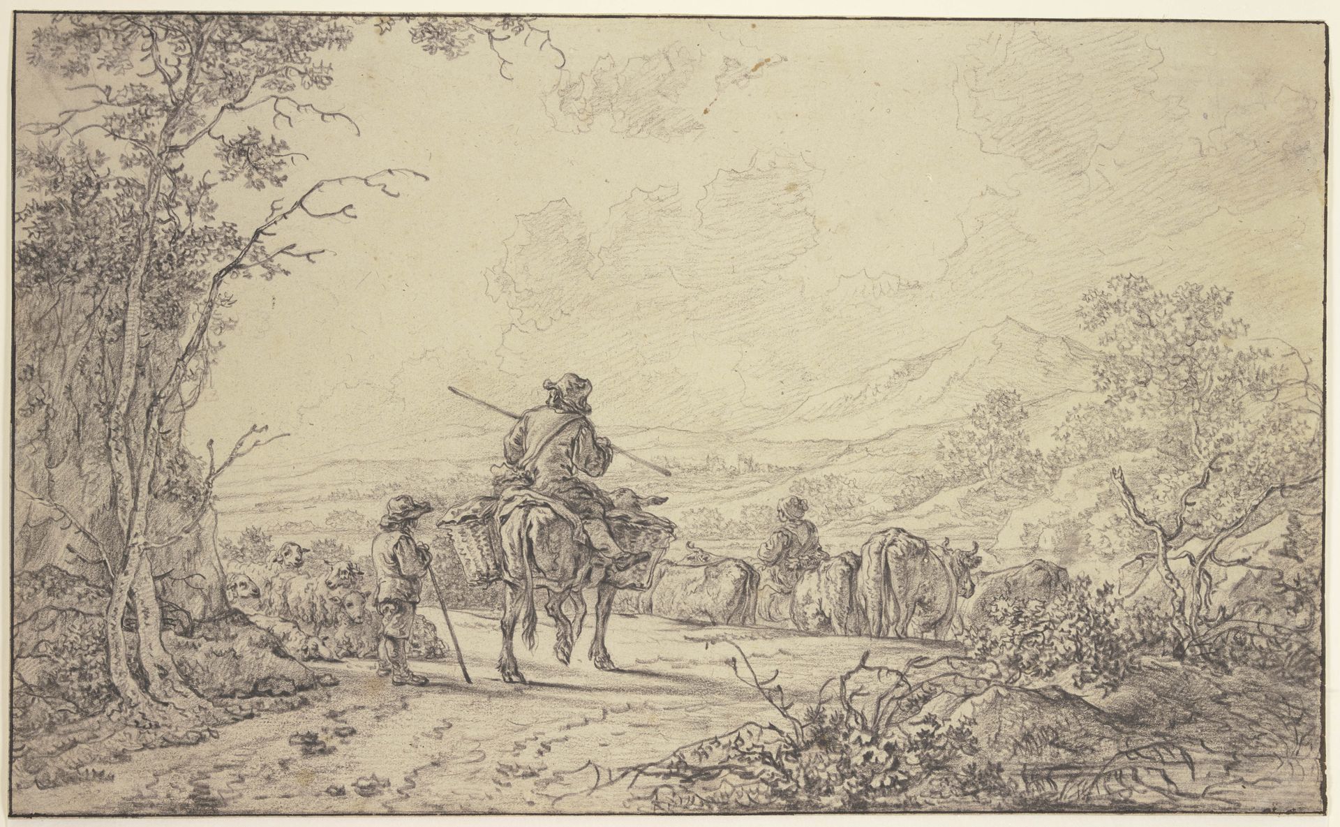Shepherds with Cattle in a Landscape by Abraham van Strij