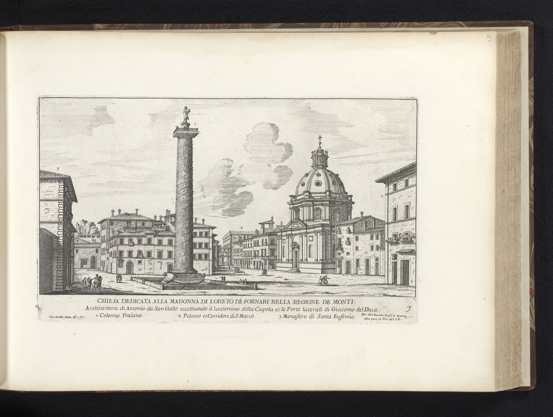 Santa Maria di Loreto en de Zuil van Trajanus te Rome by Giovanni Battista Falda