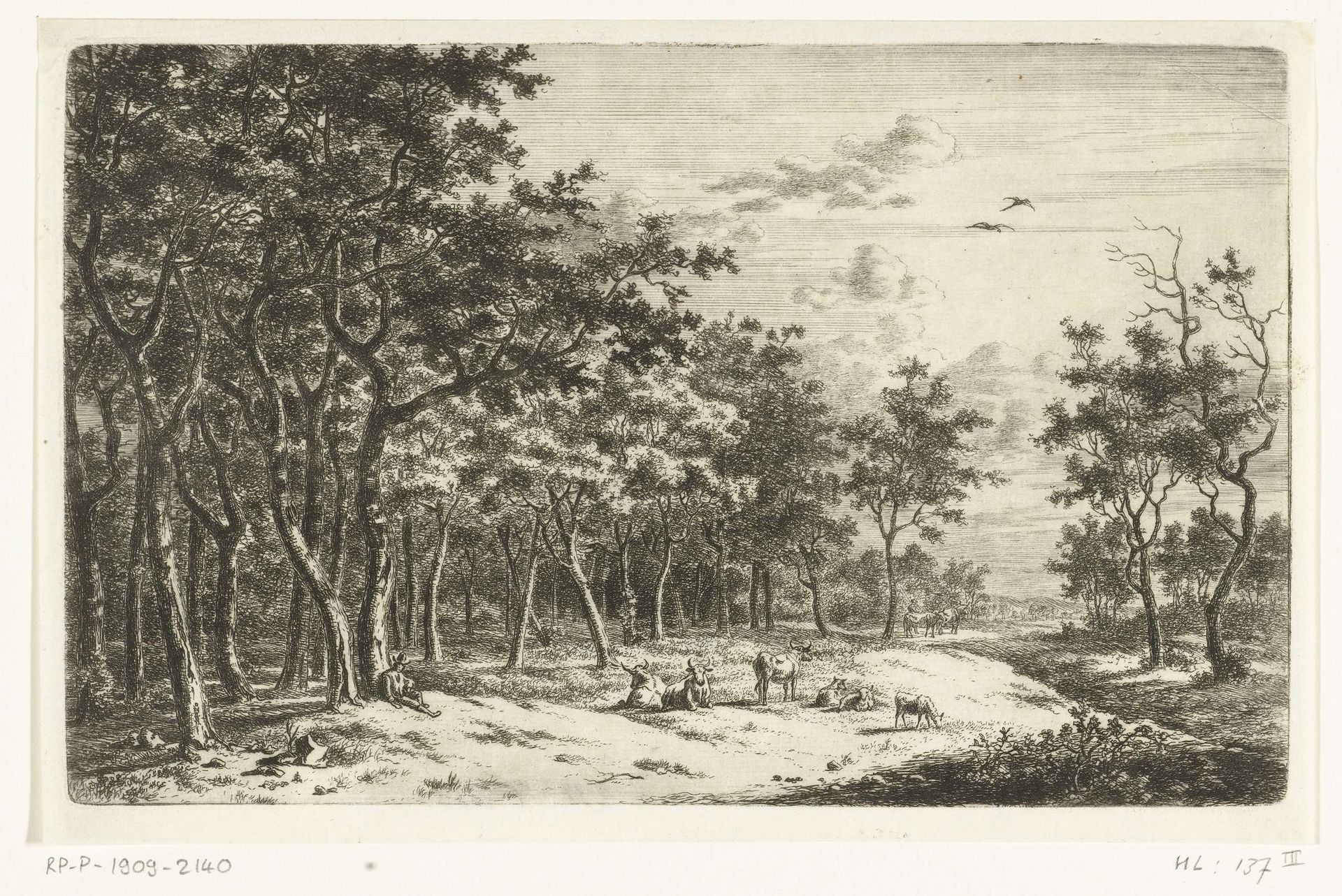 Landschap met herder en zijn kudde aan de rand van het bos by Ernst Willem Jan Bagelaar