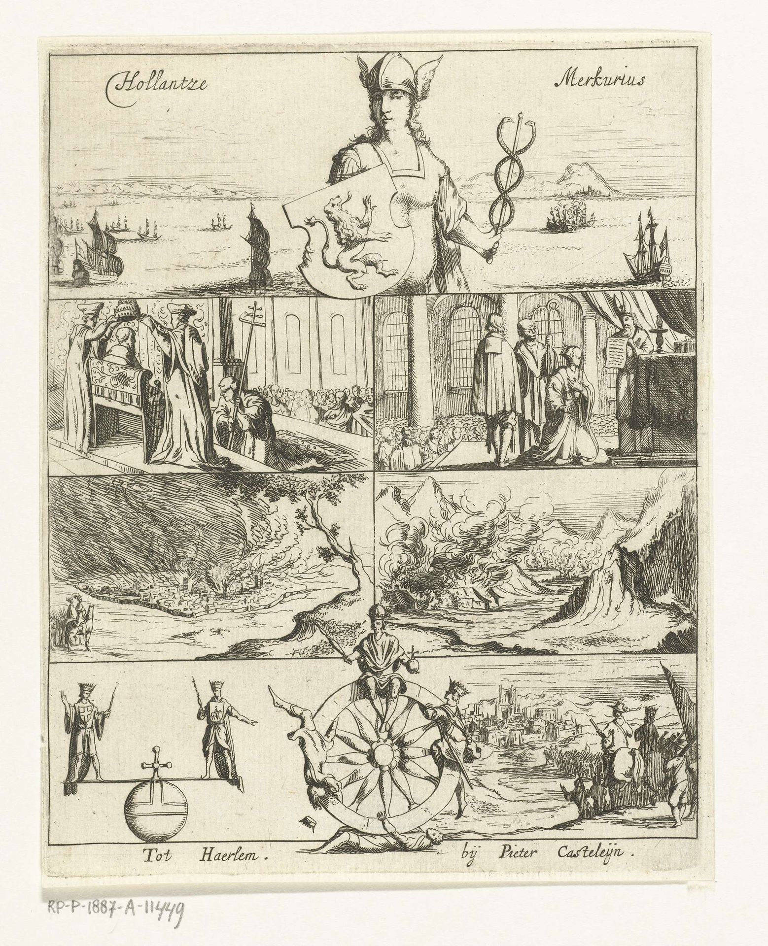 Verschillende gebeurtenissen in Europa in het jaar 1655 bekroond door Mercurius by Dirck de Bray