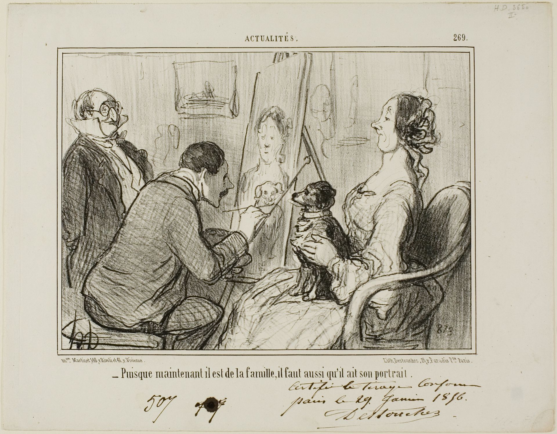 "- Since he is now part of the family, he must also have his portrait taken", plate 269 from Actualités by Honoré Daumier