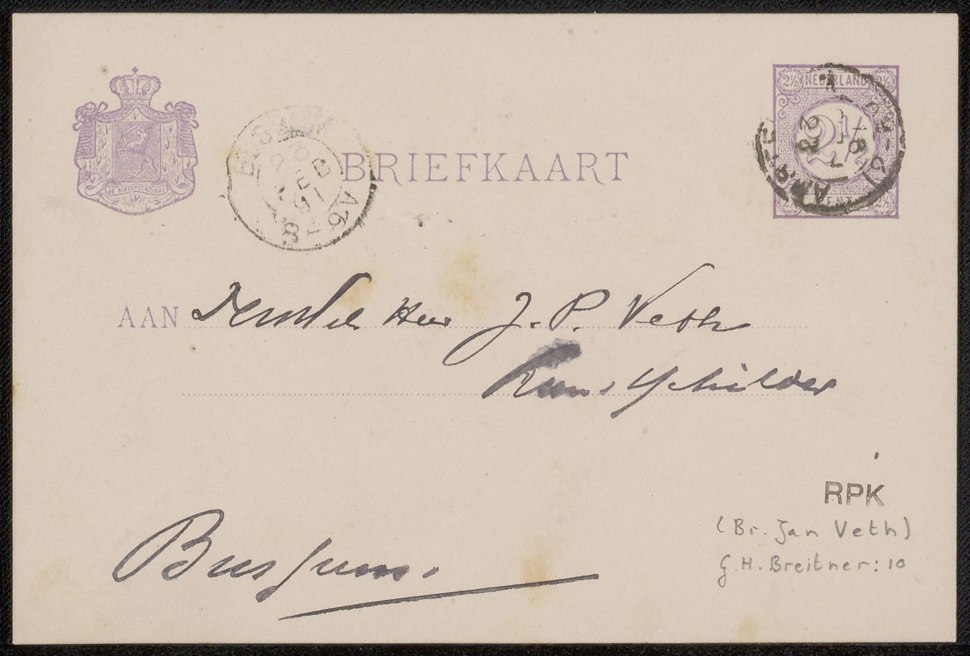 Briefkaart aan Jan Veth by George Hendrik Breitner