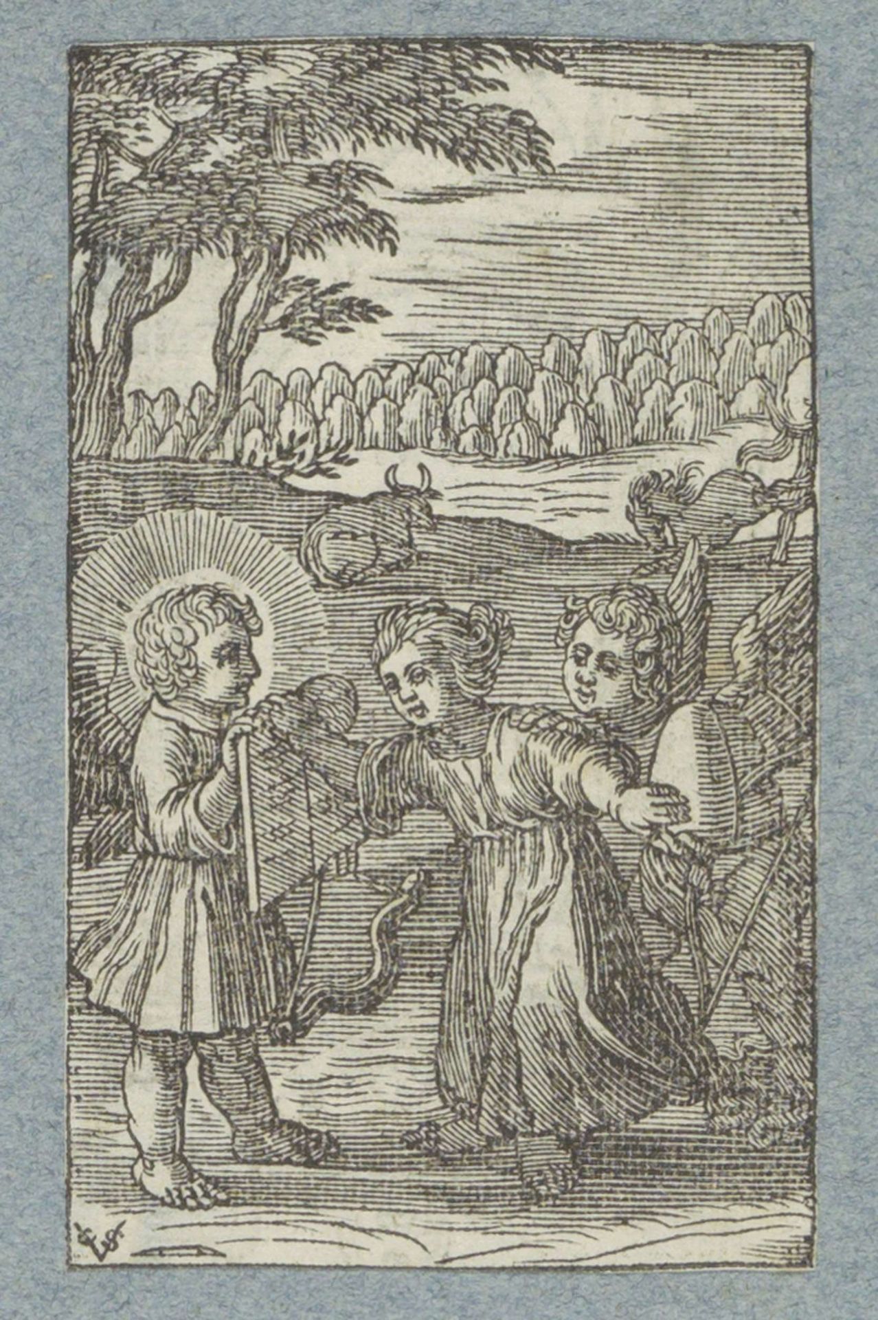 Kind tussen twee engelen met wetstafelen by Christoffel van (II) Sichem