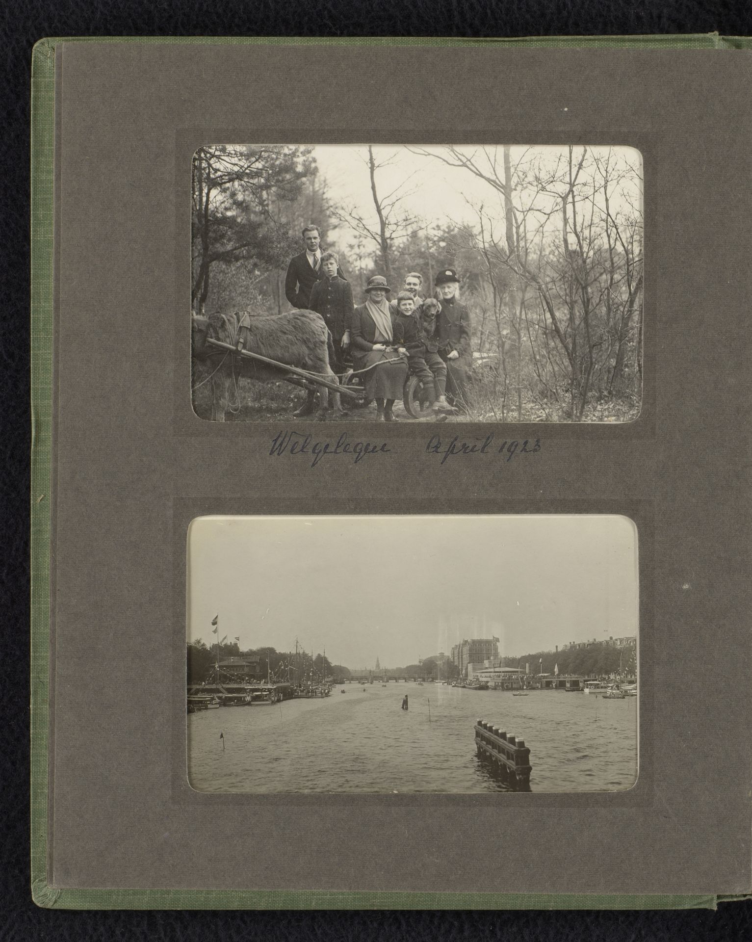 Twee foto's van de familie Van den Berg en een gezicht op de Amstel by Hendrik Herman van den Berg