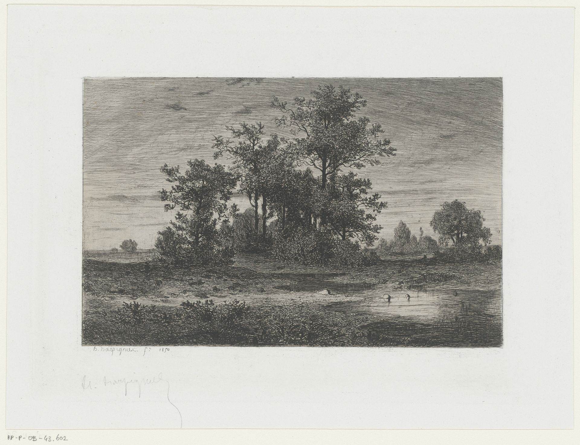 Landschap met een plas voor een boompartij by Henri-Joseph Harpignies