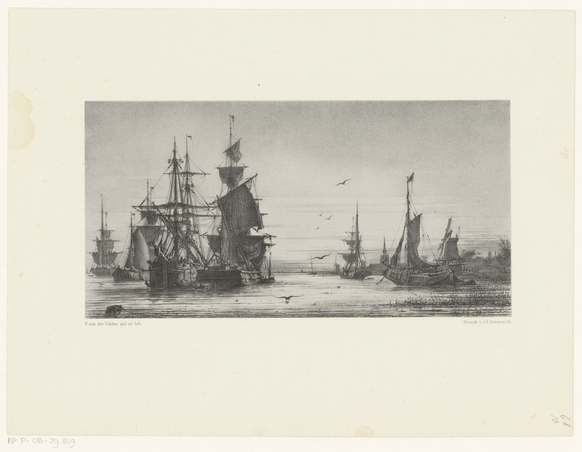 Zeegezicht met zeilschepen by Petrus van der Velden