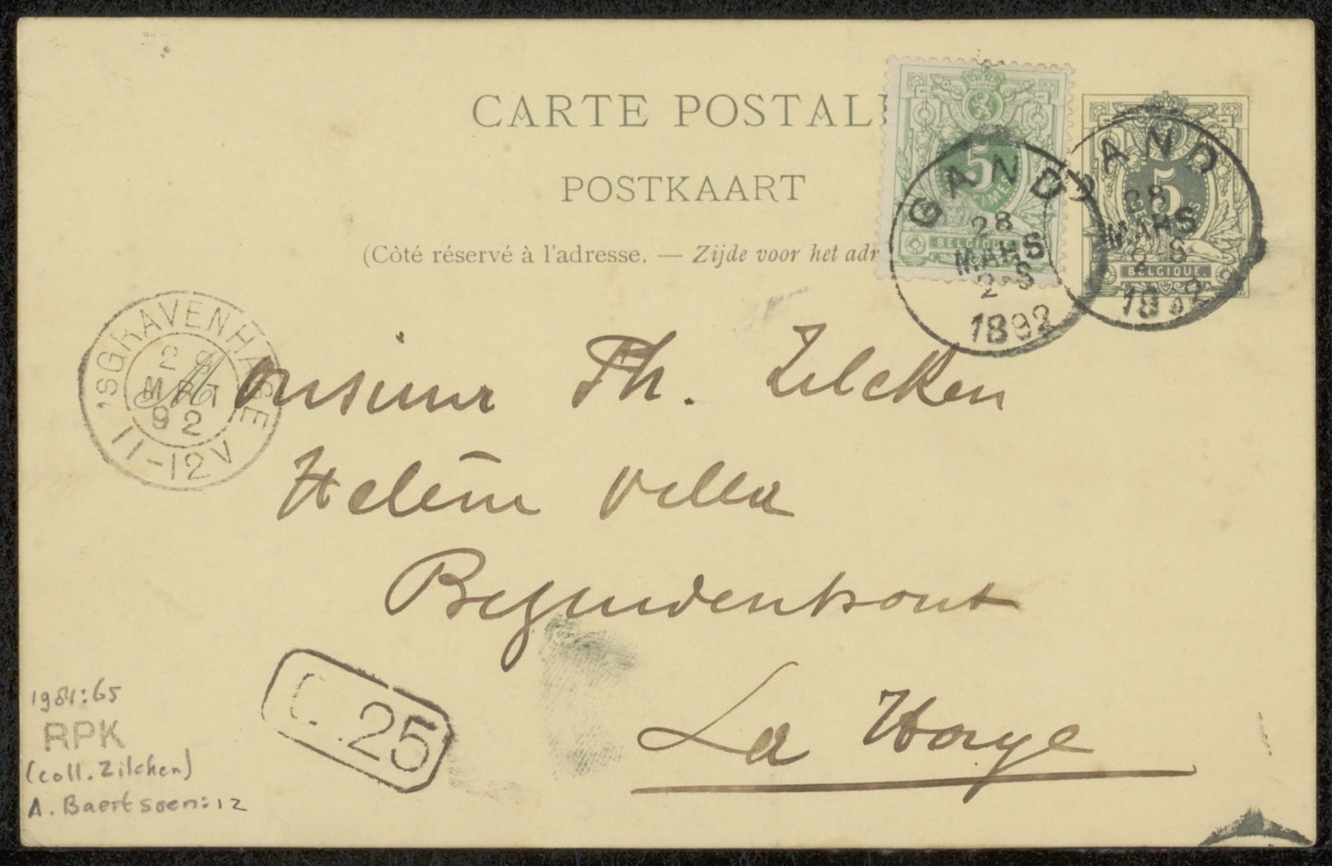 Briefkaart aan Philip Zilcken by Albert Baertsoen