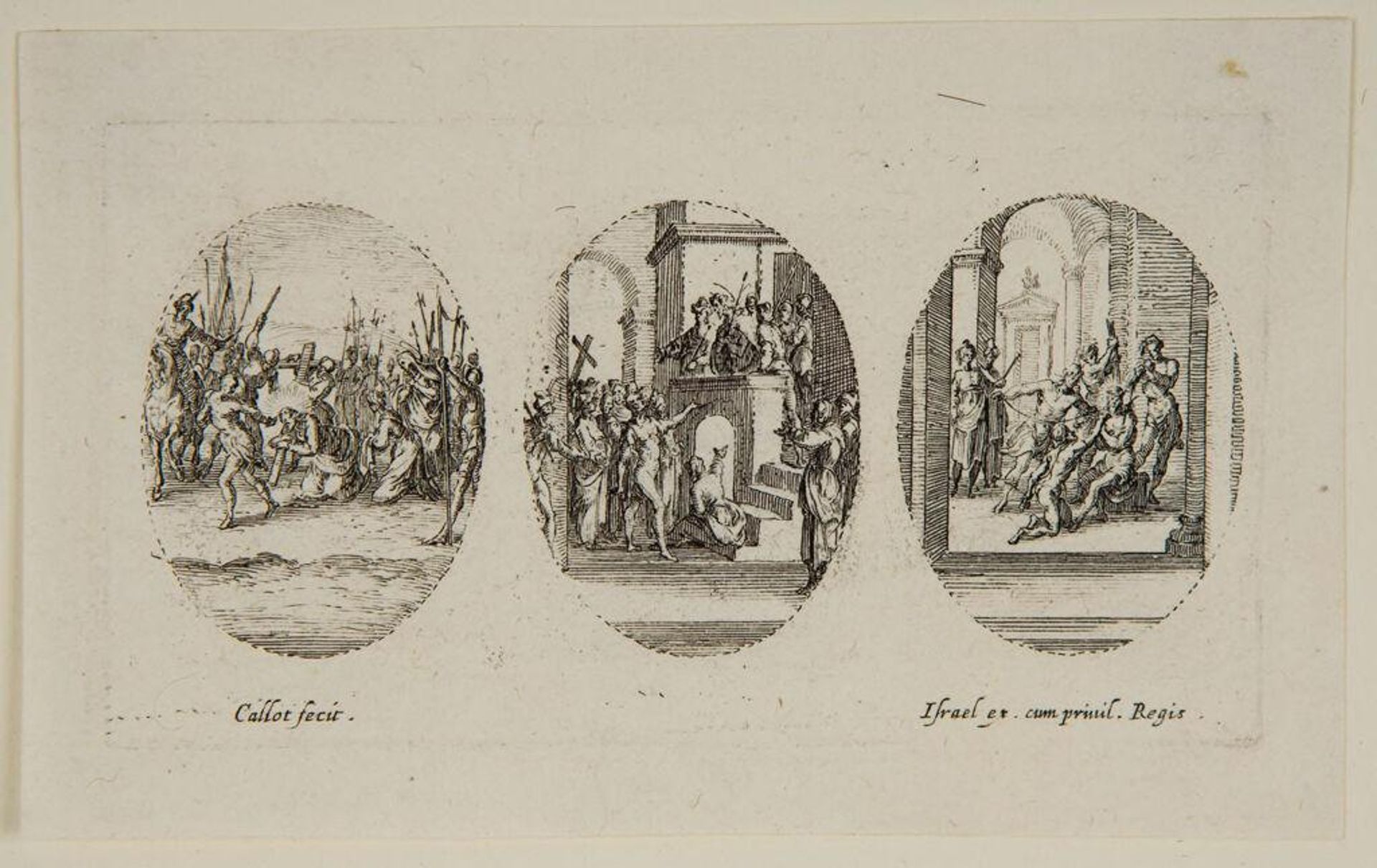 Christ Kneeling, Surrounded by Armed Soldiers; The Procession of the Cross; Christ Sitting, Surrounded by Four of His Disciples by Jacques Callot