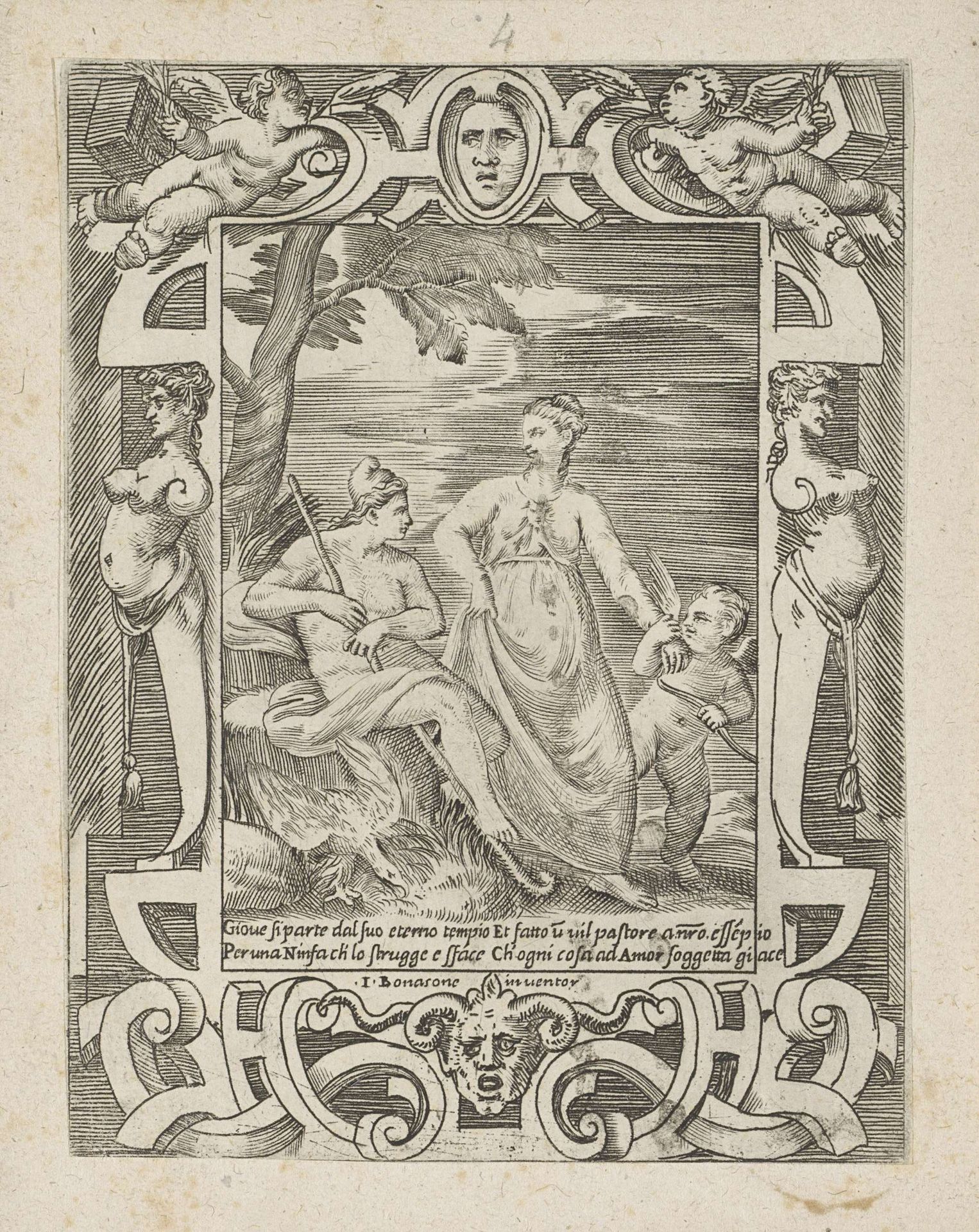 Jupiter als herder en Mnemosyne by Giulio Bonasone