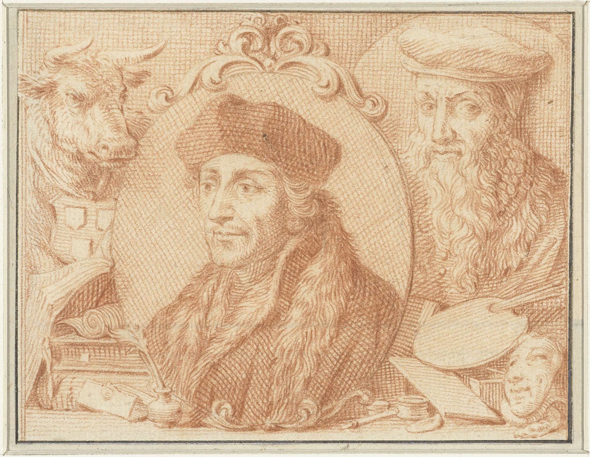 Desiderius Erasmus en David Jorisz. by Jacob Houbraken