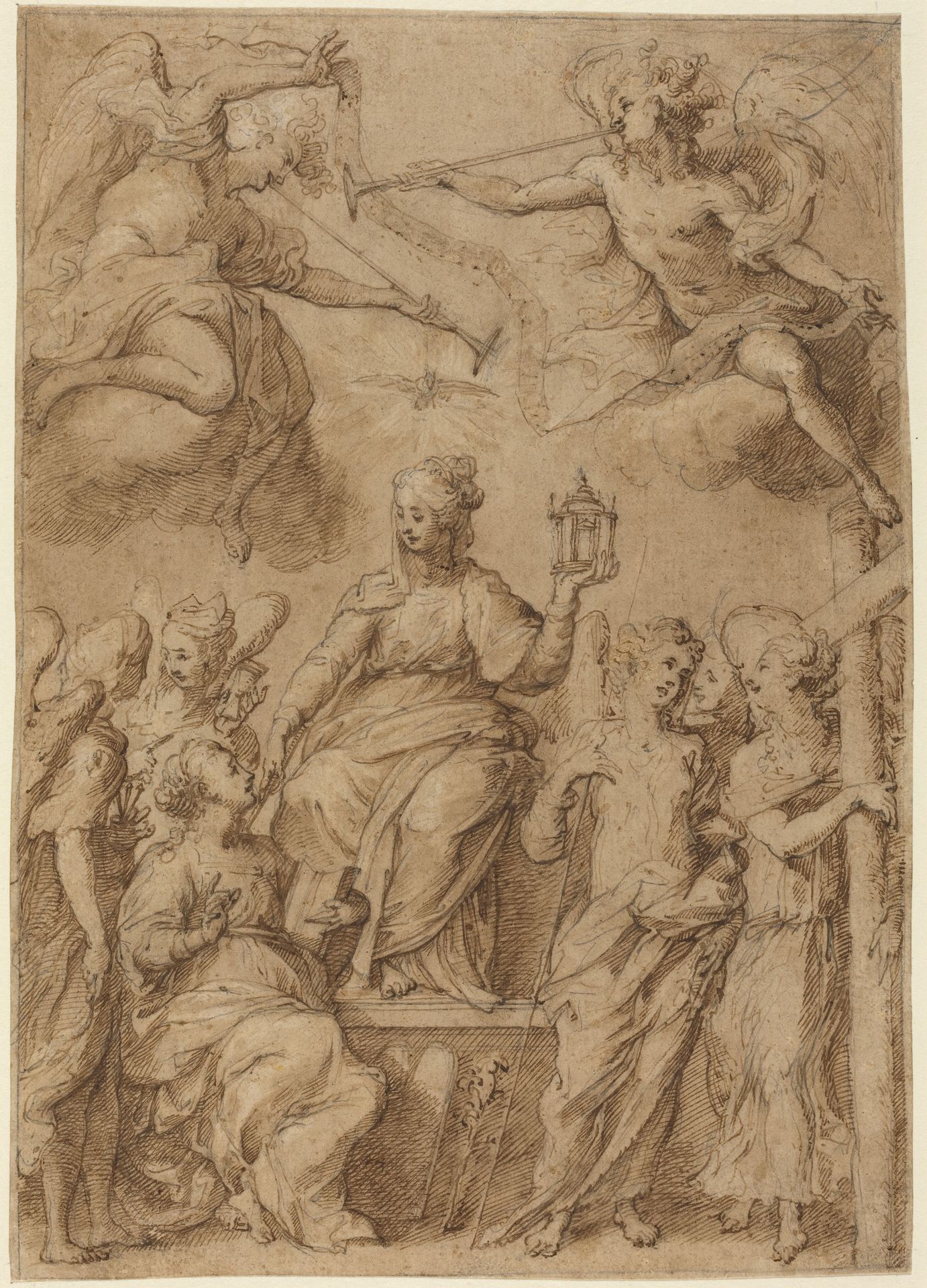 Ecclesia Surrounded by Angels Holding the Instruments of the Passion by Bernardo Strozzi
