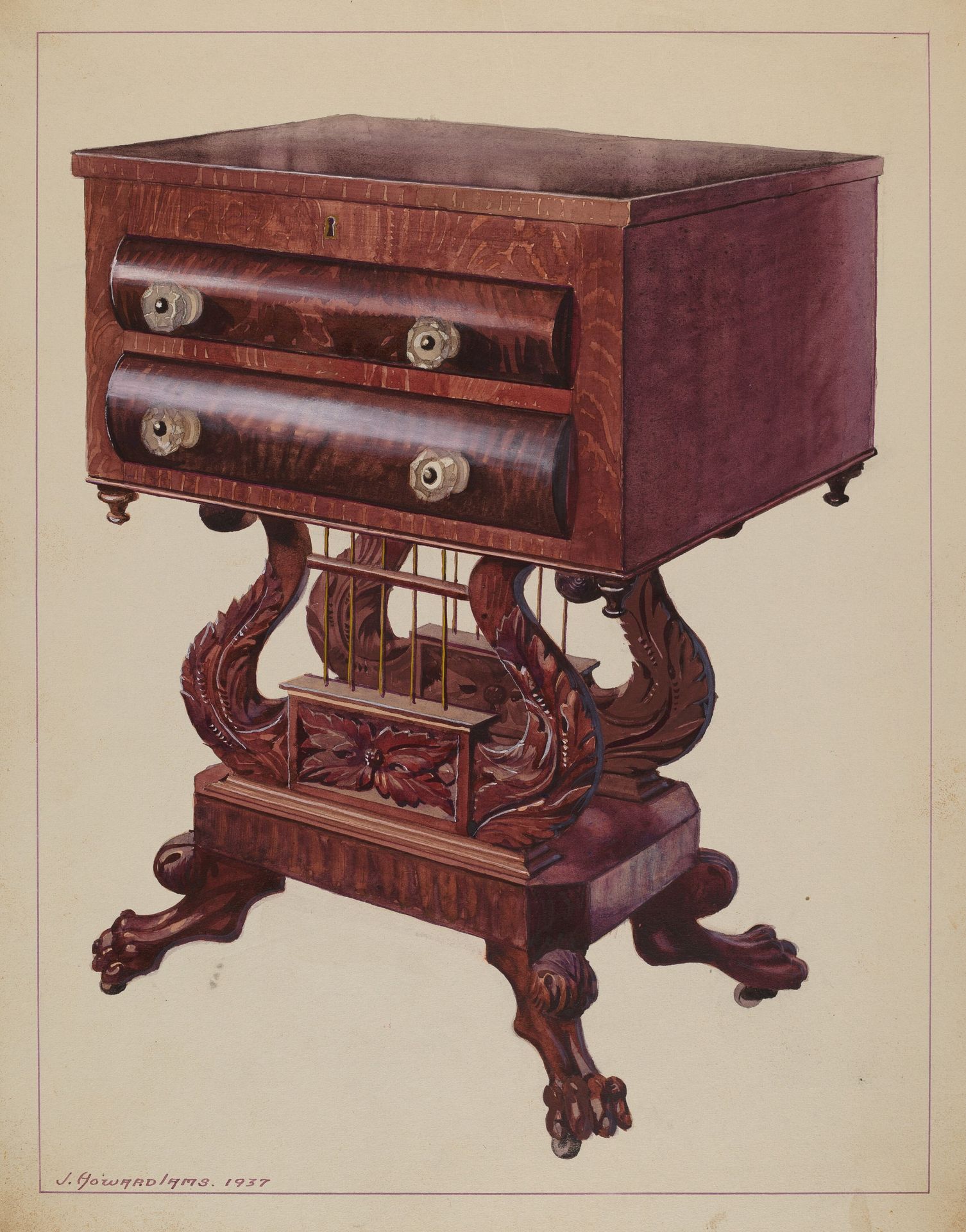 Table - Double Lyre Base by J. Howard Iams