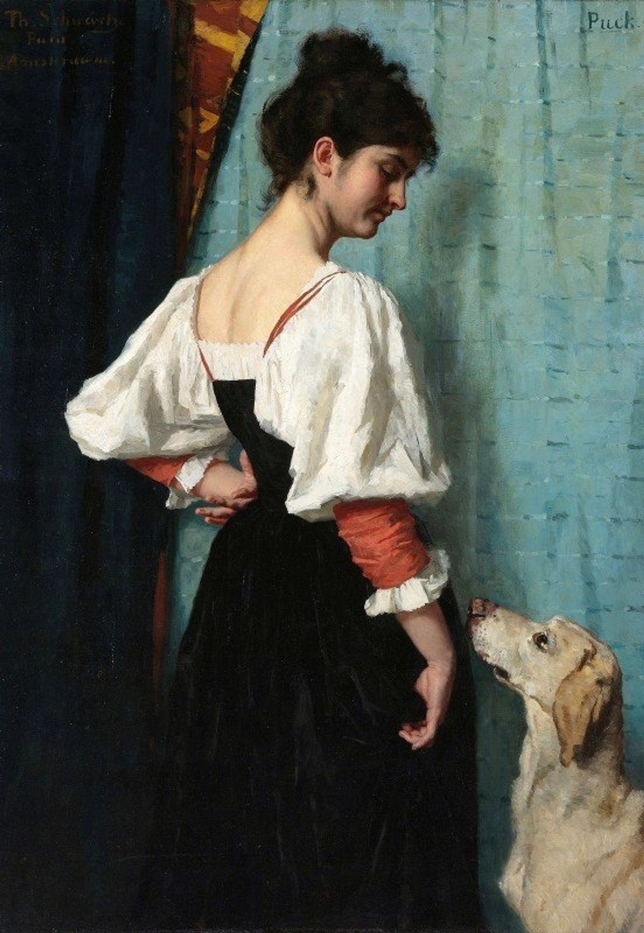 Portrait of a young Woman with ‘Puck’ the Dog by Thérèse Schwartze