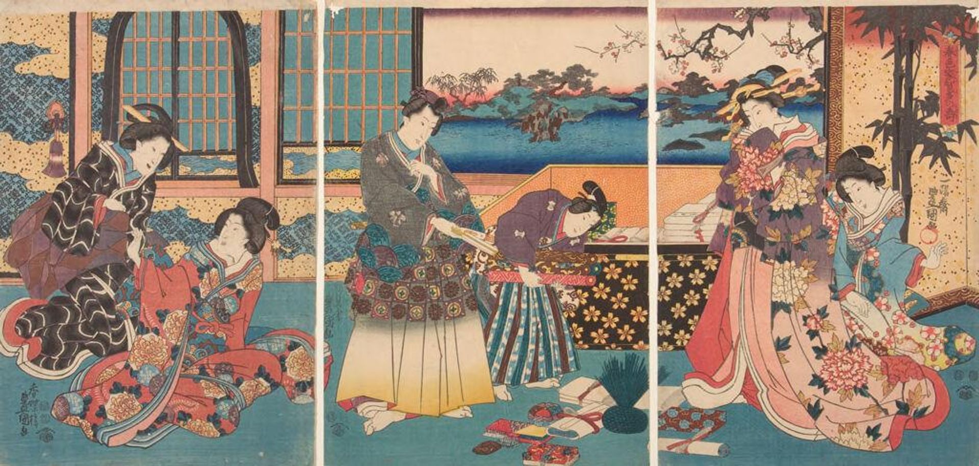 New Year Festivities at the House of Spring Colors (Shunshoku-ya kata no kotobuki) by Utagawa Kunisada
