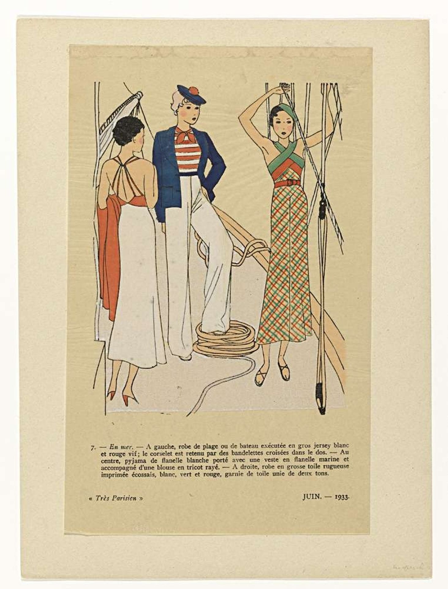 Très Parisien, Juin 1933, No. 7 : En mer.- A gauche, robe de plag (...) by Anonymous