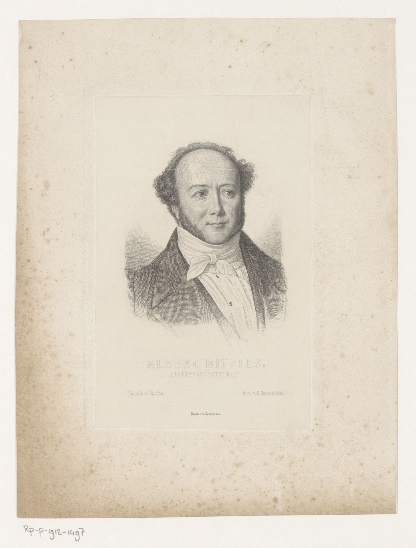 Portret van Albert Bitzius by Carl Arnold Gonzenbach