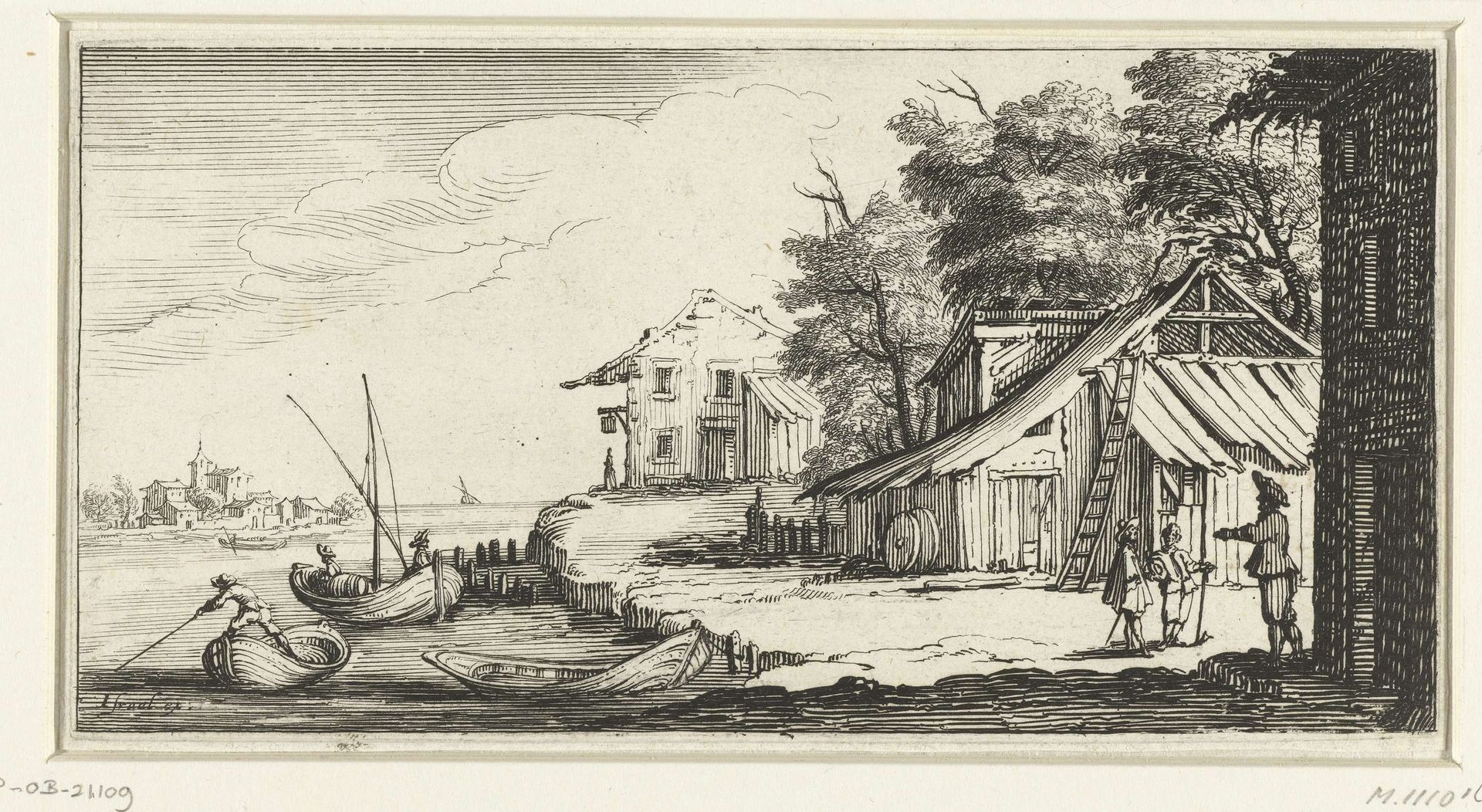 Landschap met huizen aan een rivier by François Collignon
