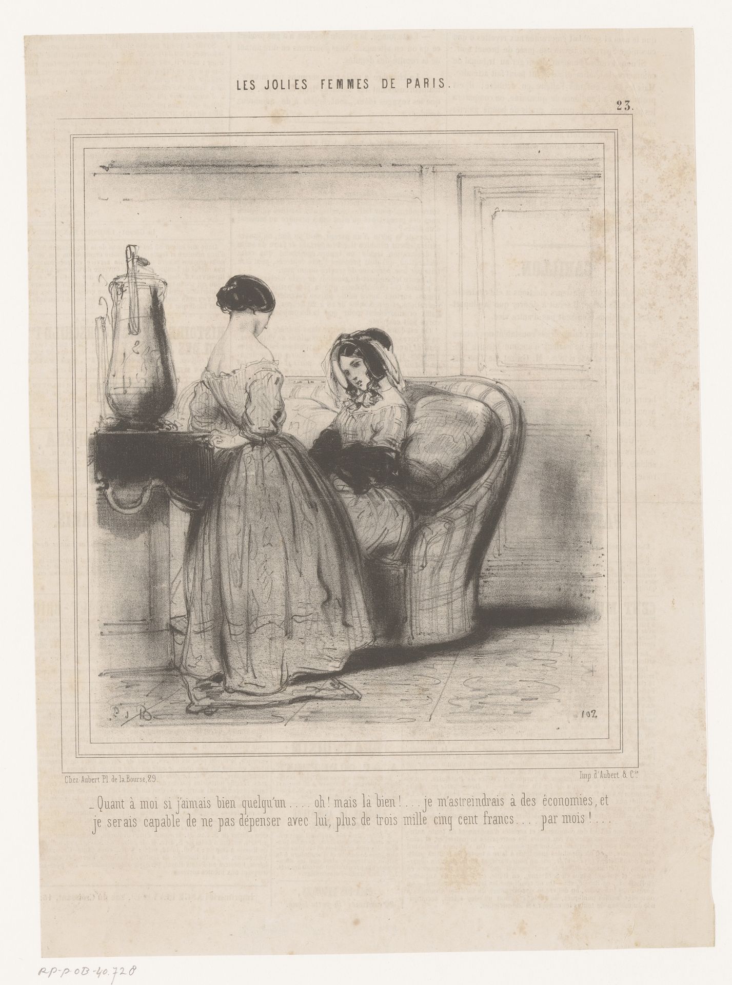 Twee vrouwen binnenshuis met elkaar in gesprek by Edouard de Beaumont