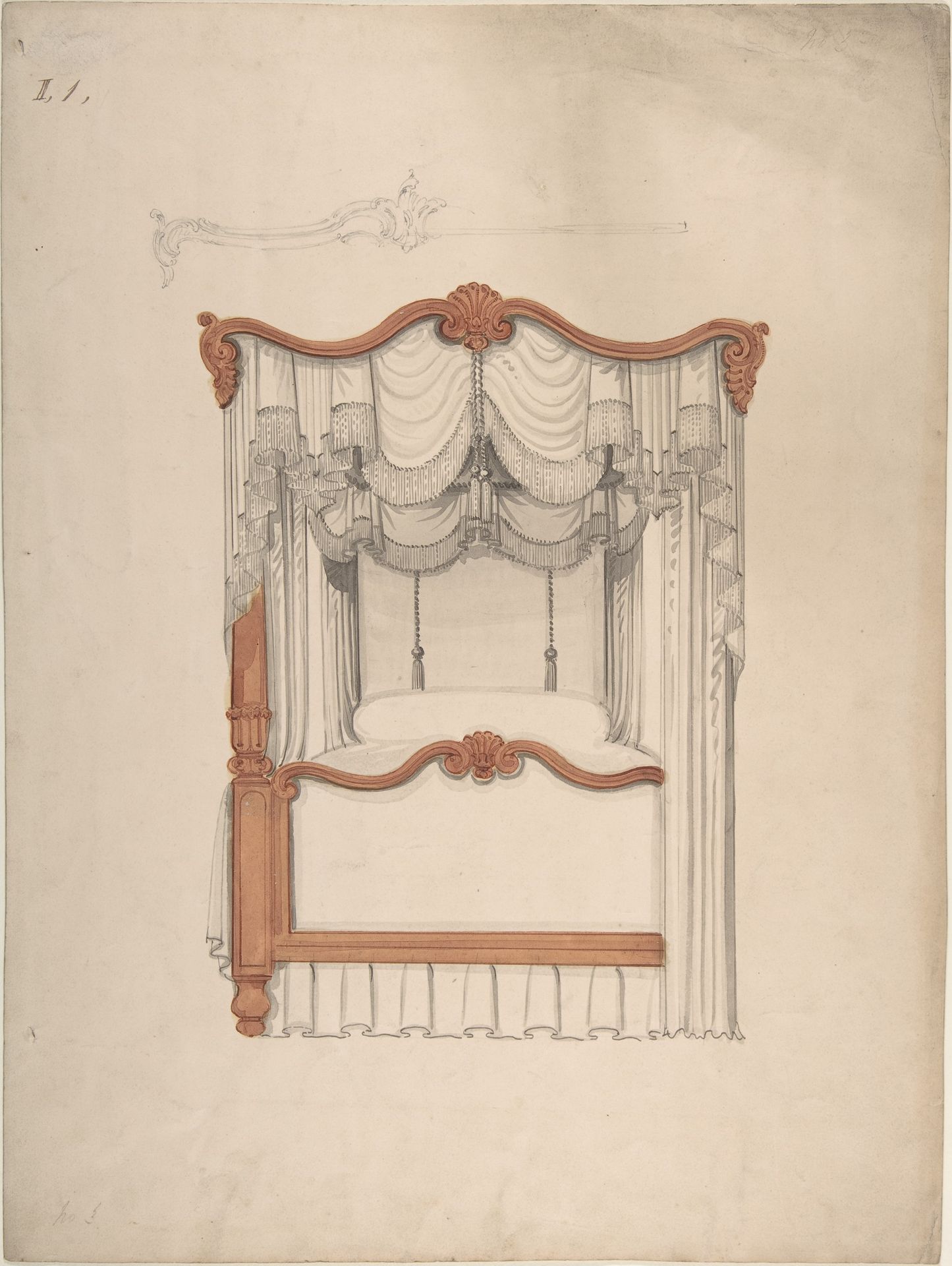 Design for a Four-poster Bed with Draperies by Anonymous