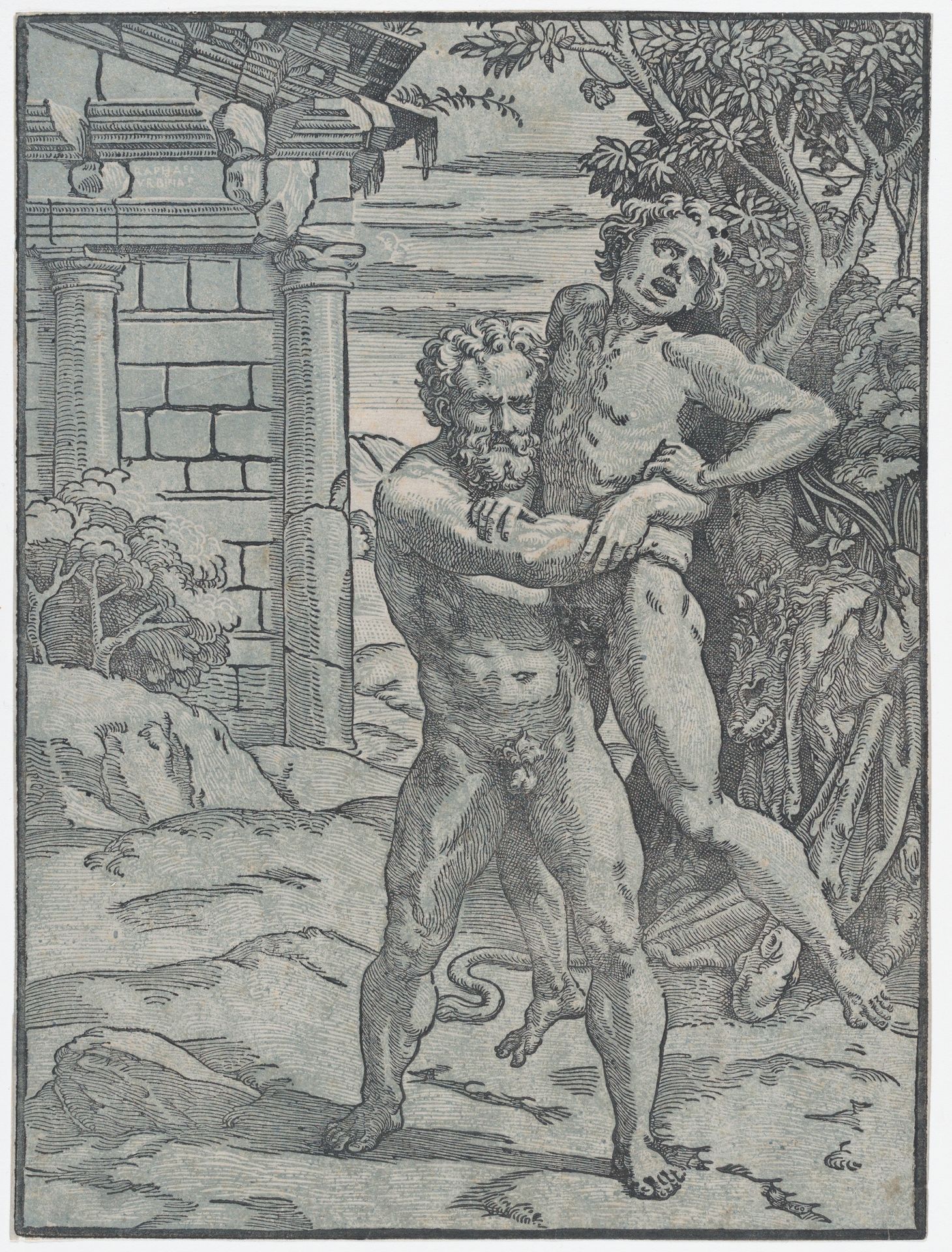 Hercules and Antaeus by Ugo da Carpi