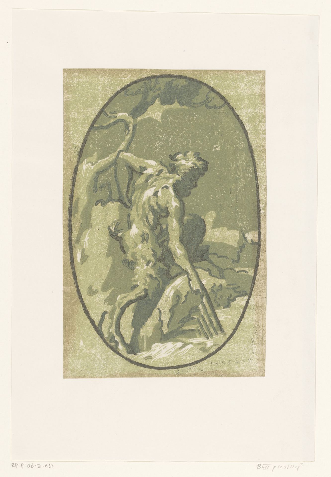 Marsyas die Minerva's panfluit vindt by Ugo da Carpi