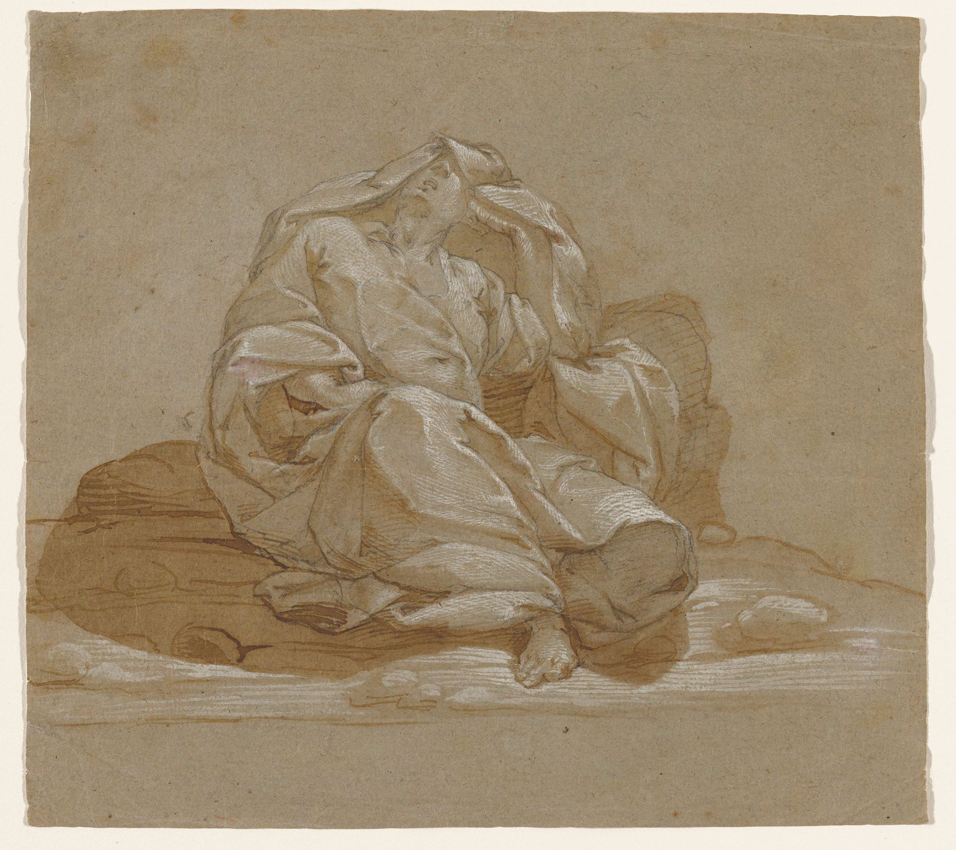 Drapery Study- Seated Figure by Attributed to Ortensio Crespi