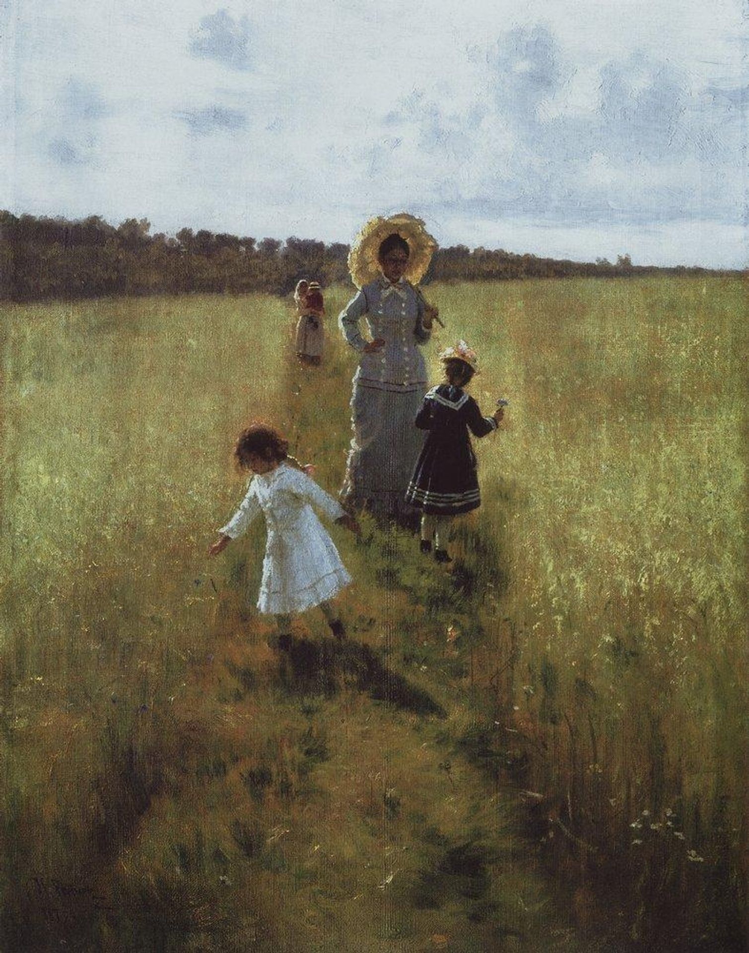 On the boundary path. V.A. Repina with children going on the boundary path by Ilya Repin
