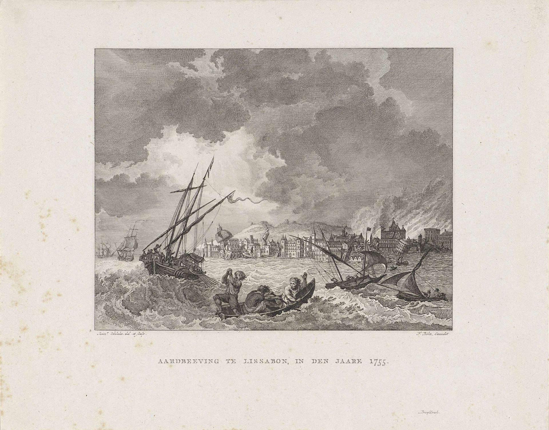 Aardbeving te Lissabon, 1755 by Reinier Vinkeles