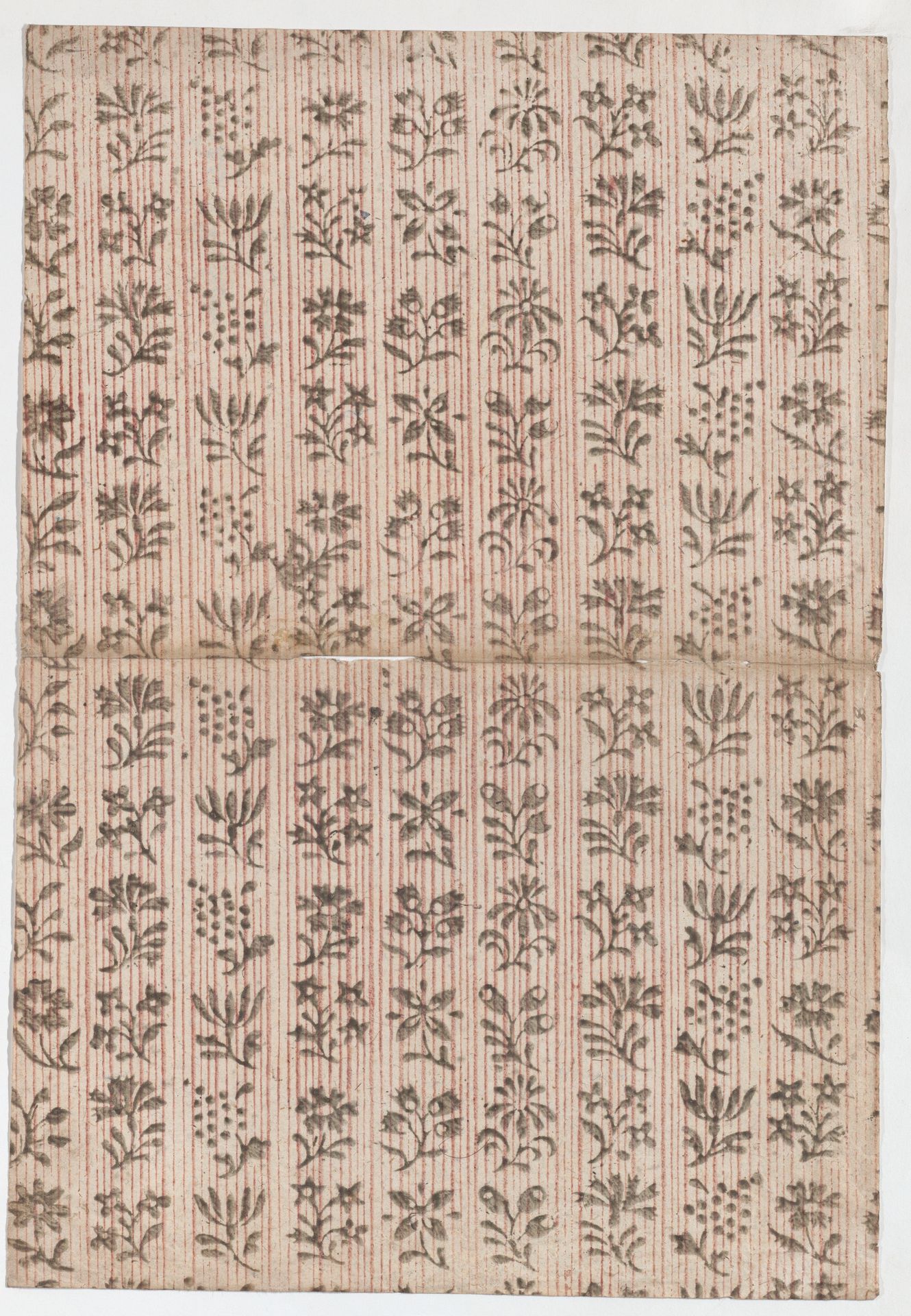 Book cover with overall stripe pattern with floral designs by Anonymous