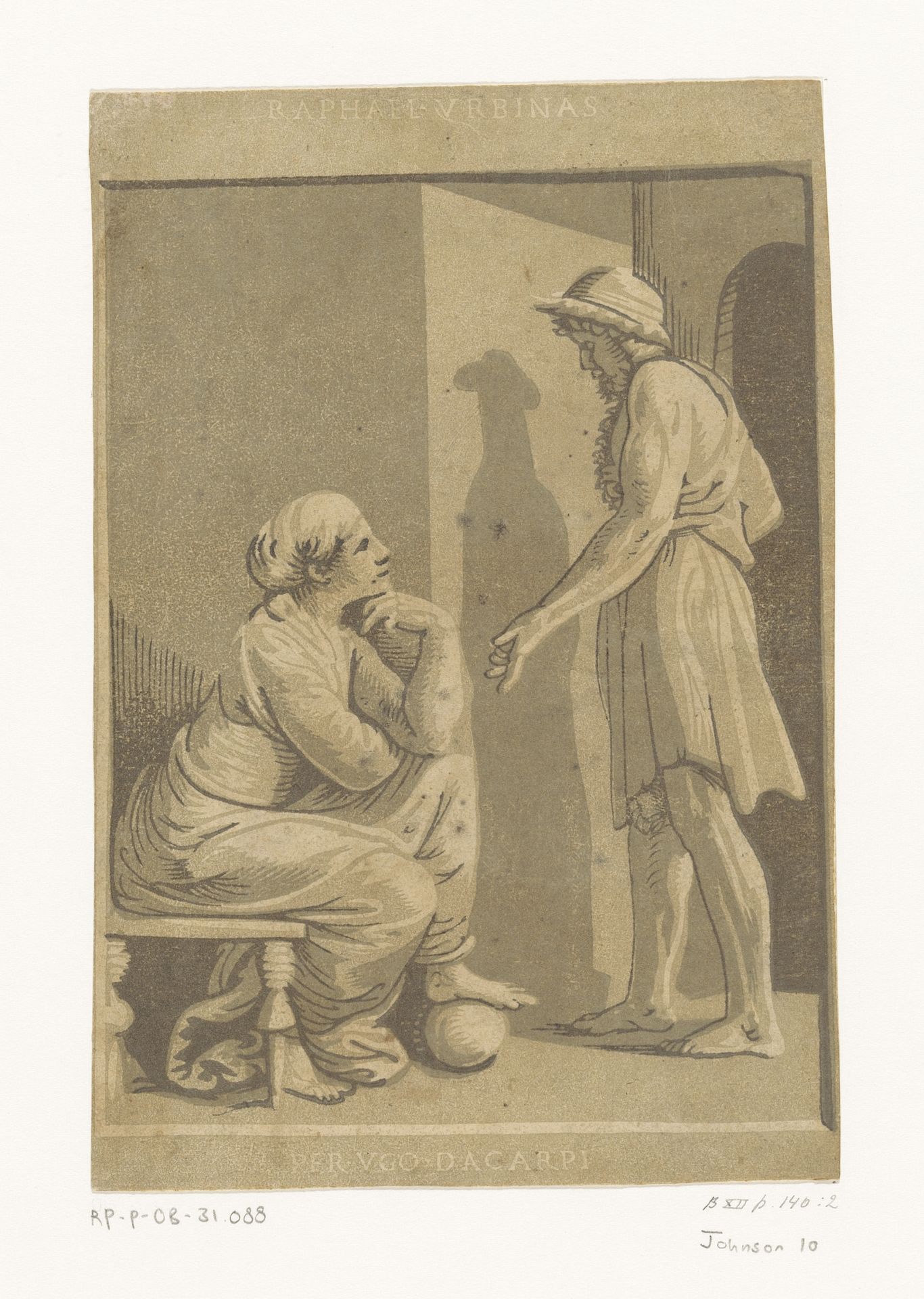 Staande man en zittende vrouw by Ugo da Carpi