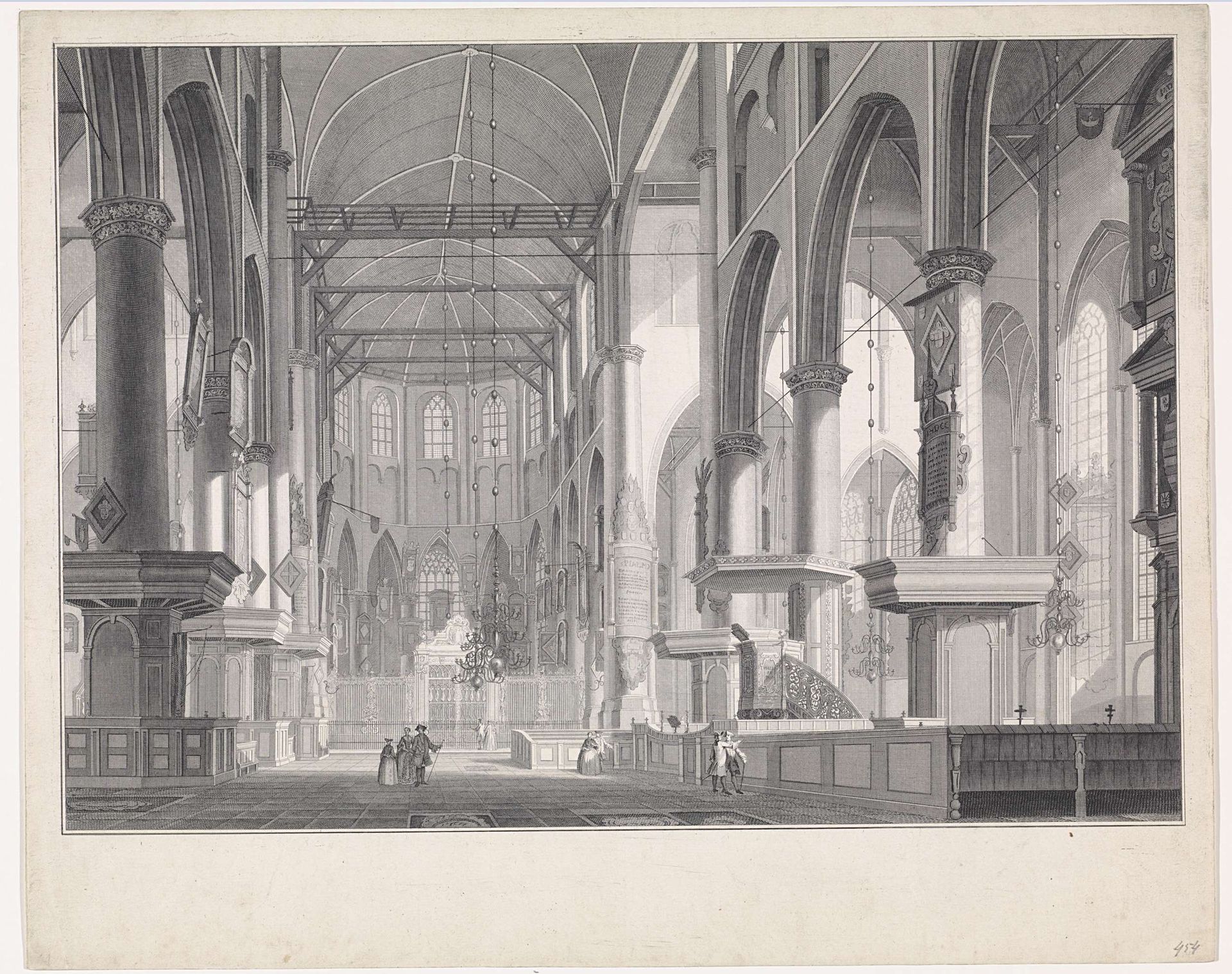 Interieur van de Grote of Sint-Laurenskerk te Rotterdam, gezien in de richting van het koor by Jan Punt