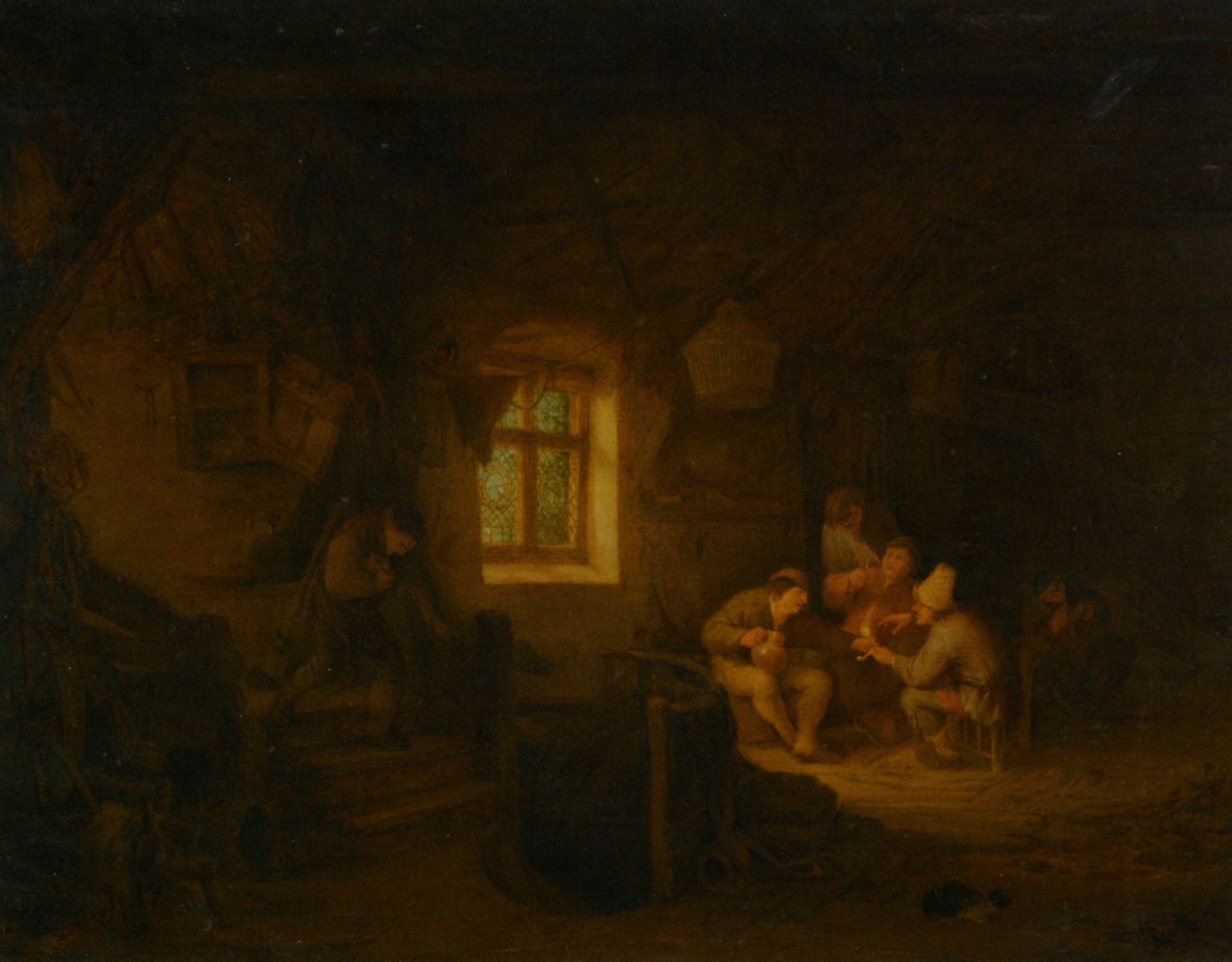 A Tavern Interior with Peasants Drinking Beneath a Window by Adriaen van Ostade