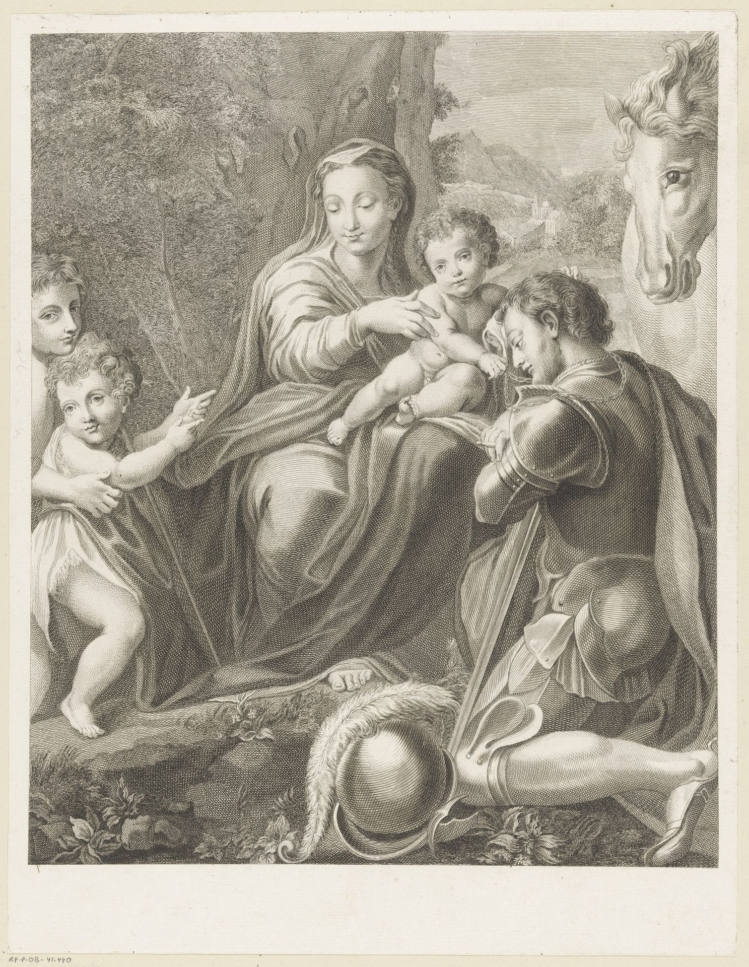 Heilige Joris geknield voor Madonna met kind en Johannes de Doper by Michel Aubert