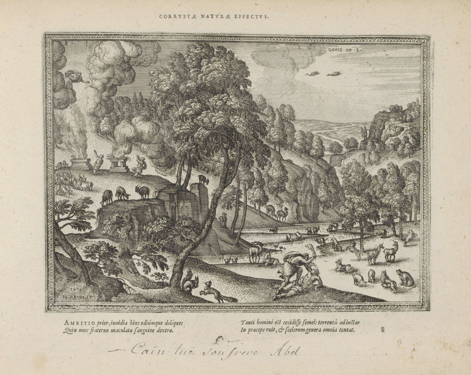 Offer van Kaïn en Abel / Kaïn slaat Abel dood by Pieter van der (I) Borcht