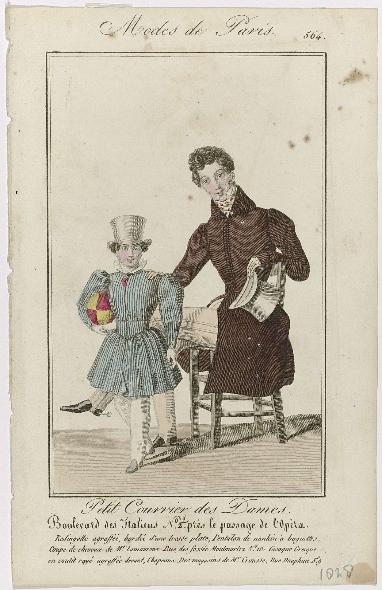 Petit Courrier des Dames, 1828, No. 564 : Redingotte agraffé (...) by Anonymous