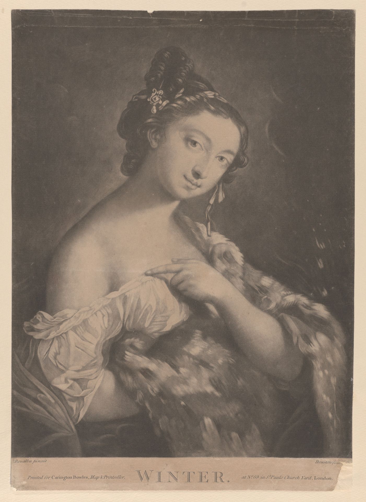 Winter: a woman holding a spotted fur mantle by Richard Houston