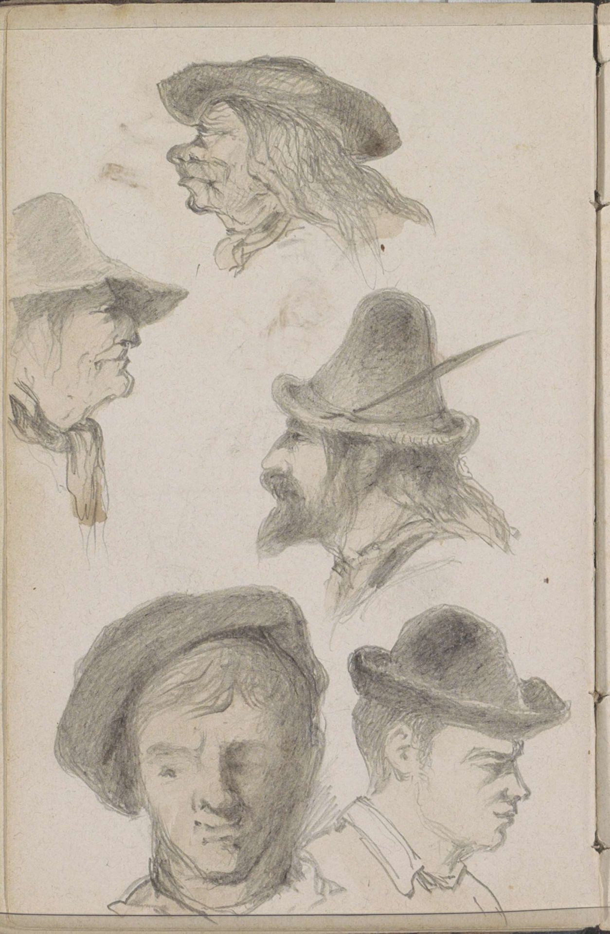 Mannenkoppen met verschillende hoeden by Johannes Tavenraat